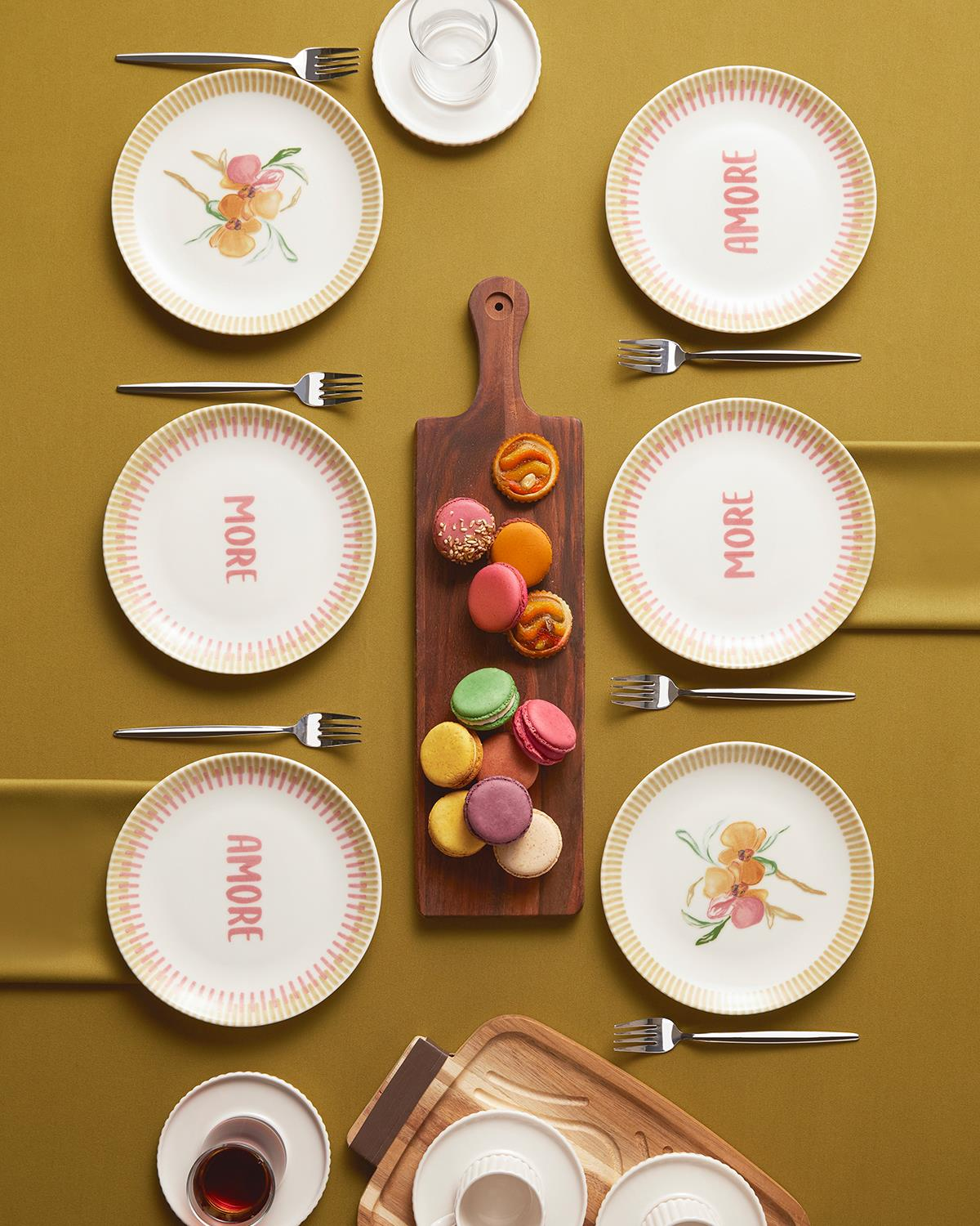 Amore Porselen 6'lı Pasta Tabağı 19 cm Pembe - Yeşil