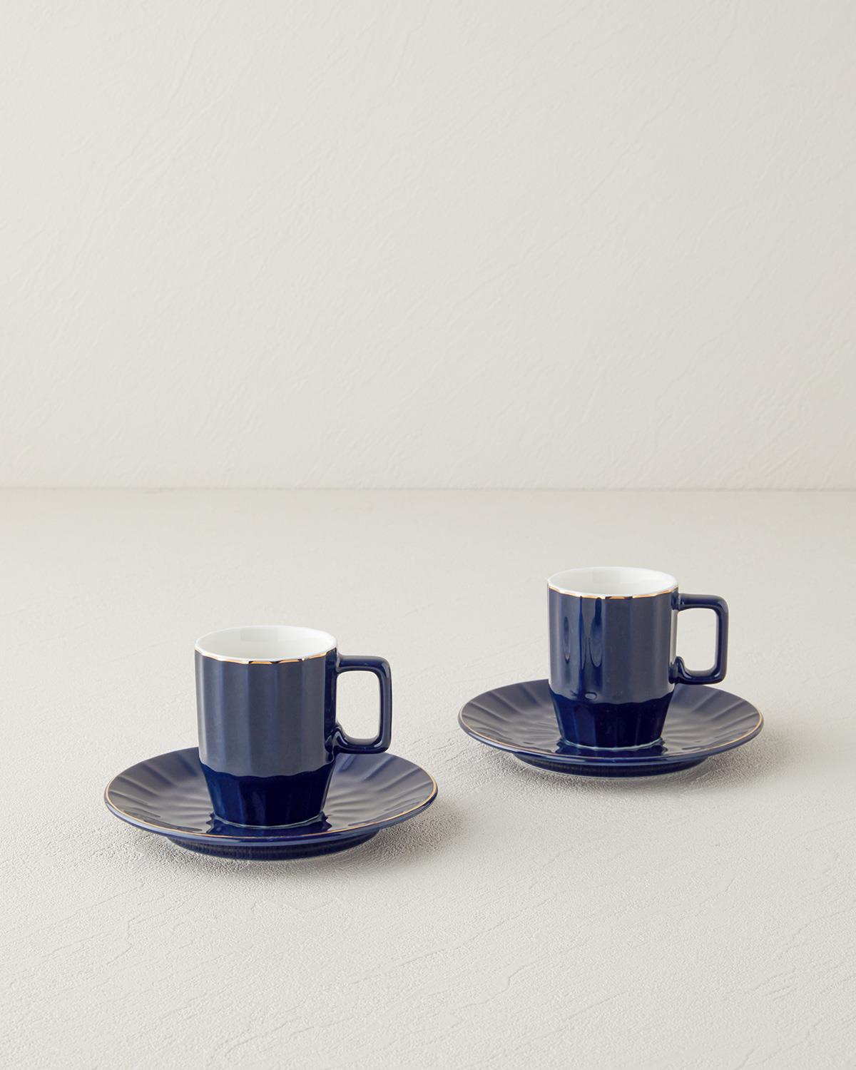 Angely New Bone China 4 Parça 2 Kişilik Kahve Fincan Takımı 80 ml Lacivert