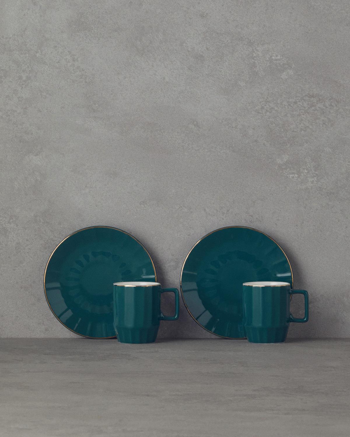 Angely New Bone China 4 Parça 2 Kişilik Kahve Fincan Takımı Koyu Yeşil