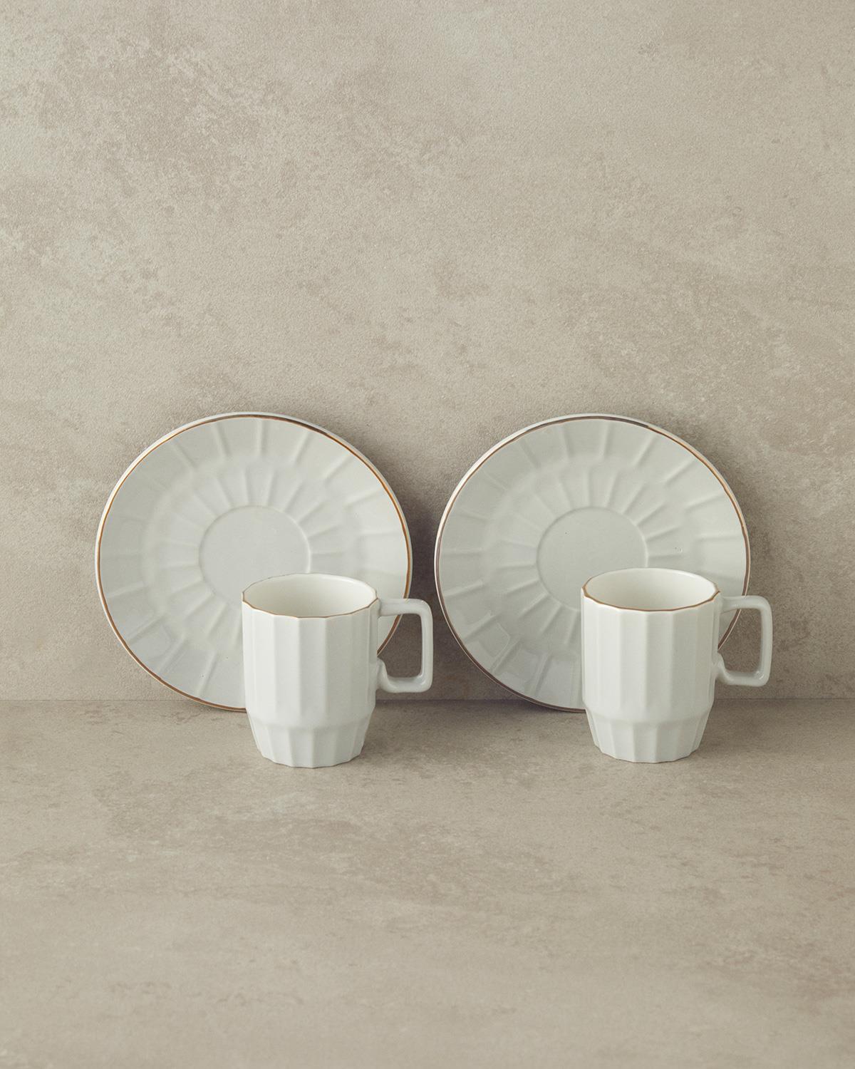 Angely New Bone China 4 Parça 2 Kişilik Kahve Fincan Takımı Gri