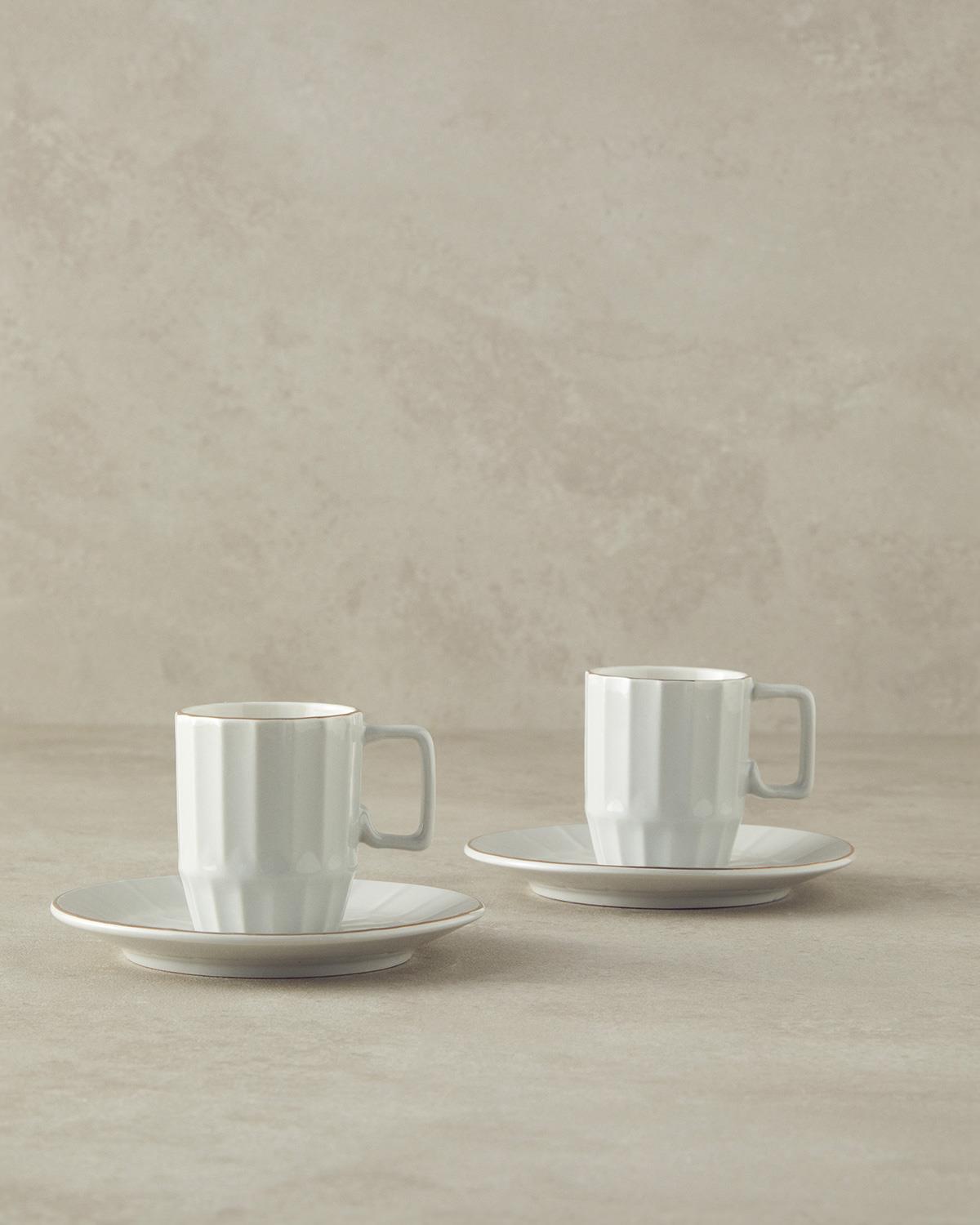 Angely New Bone China 4 Parça 2 Kişilik Kahve Fincan Takımı Gri