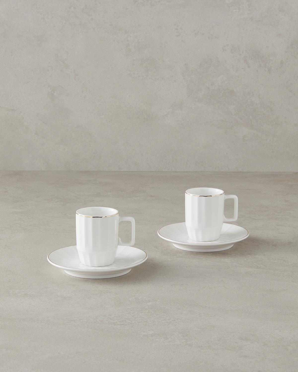 Angely New Bone China 4 Parça 2 Kişilik Kahve Fincan Takımı Beyaz