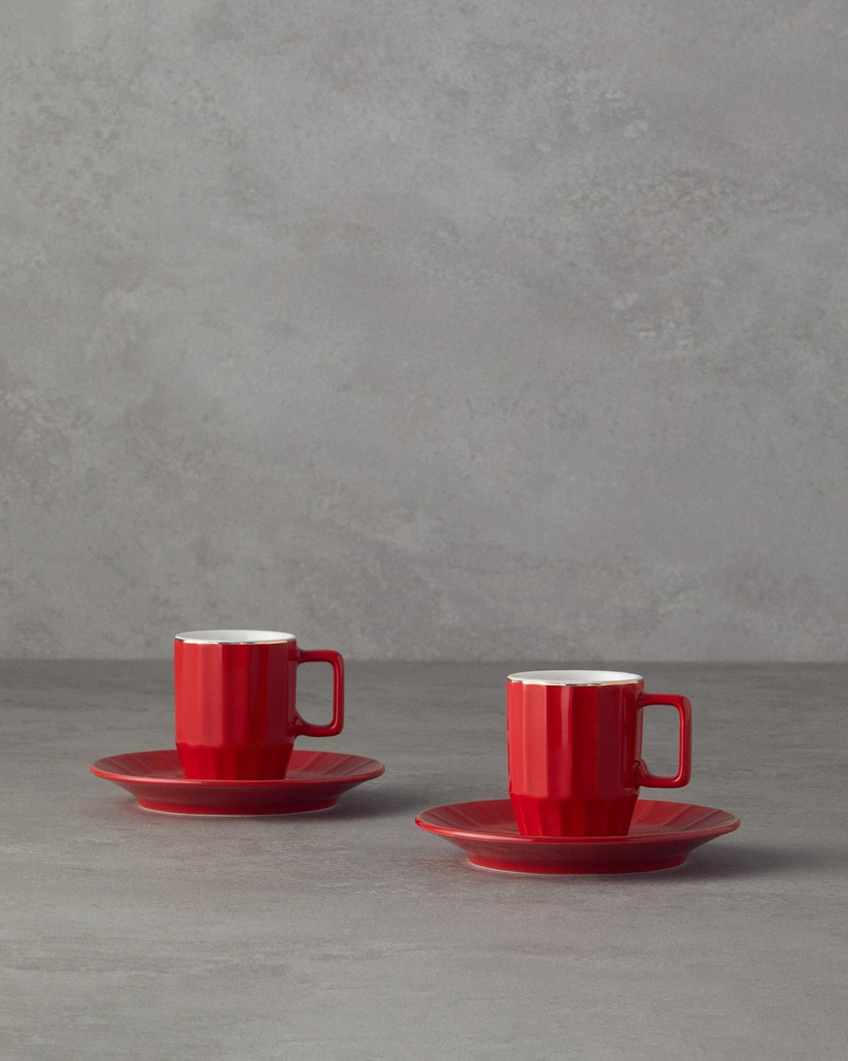 Angely New Bone China 4 Parça 2 Kişilik Kahve Fincan Takımı Kırmızı