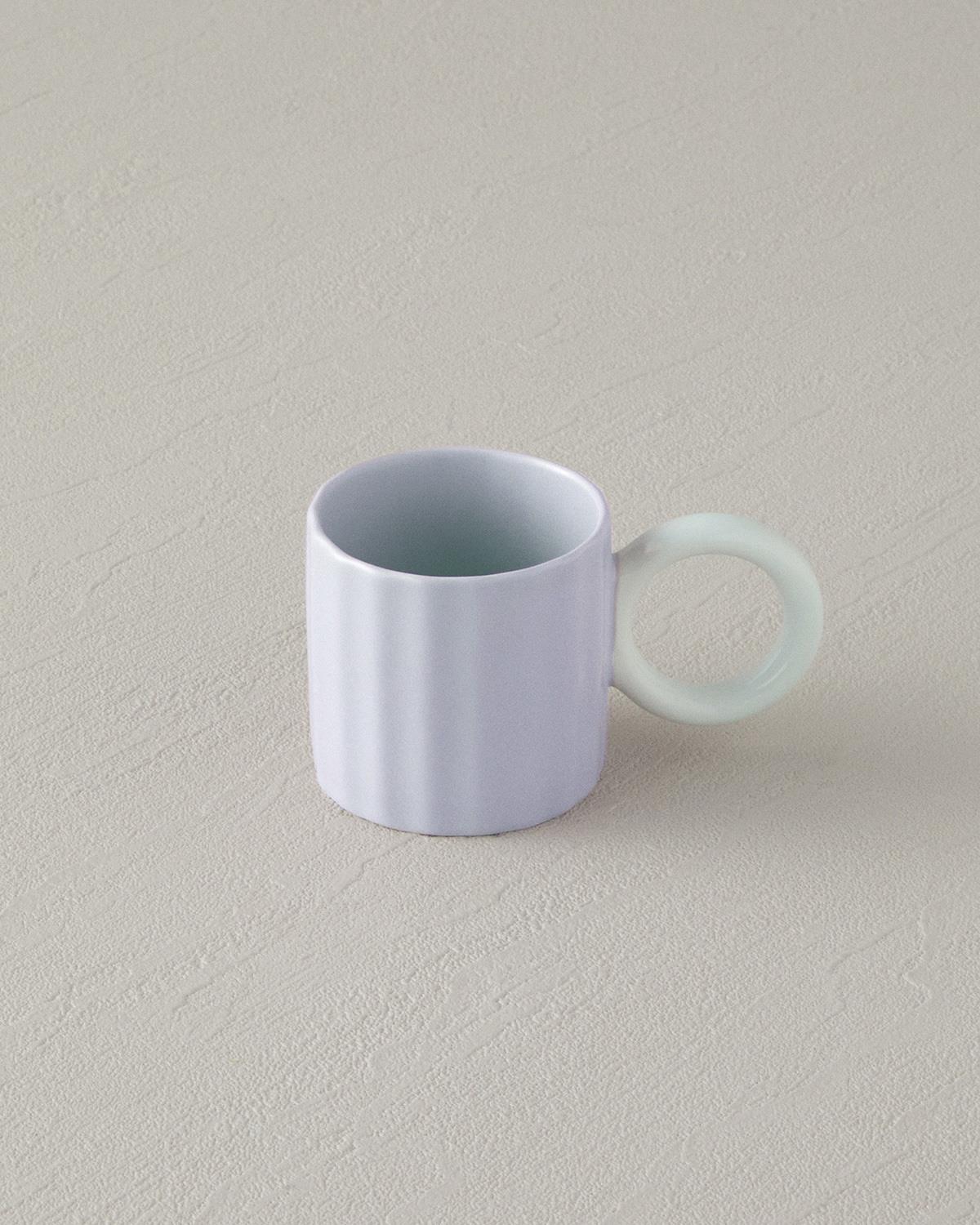 Angled New Bone China Kahve Fincan Takımı Lila