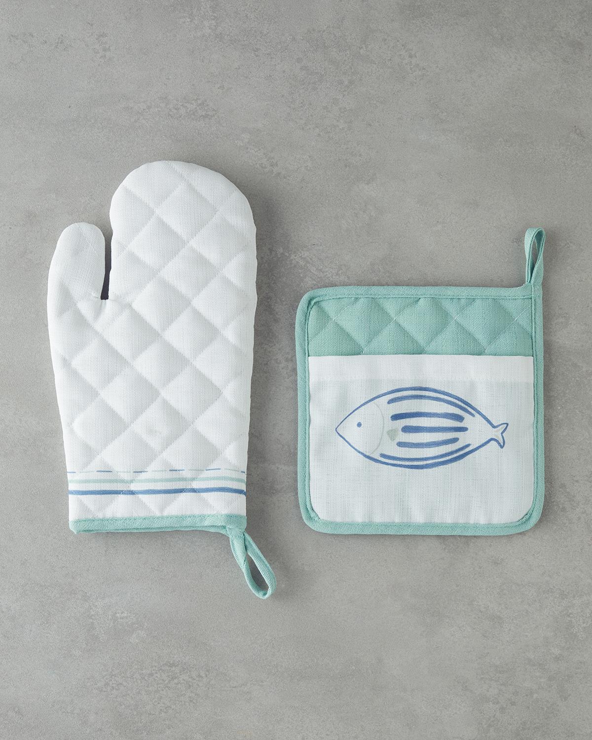Aqualuna Polyester 2'li Mutfak Seti 17x30 Cm + 20x20 Cm Mavi - Yeşil