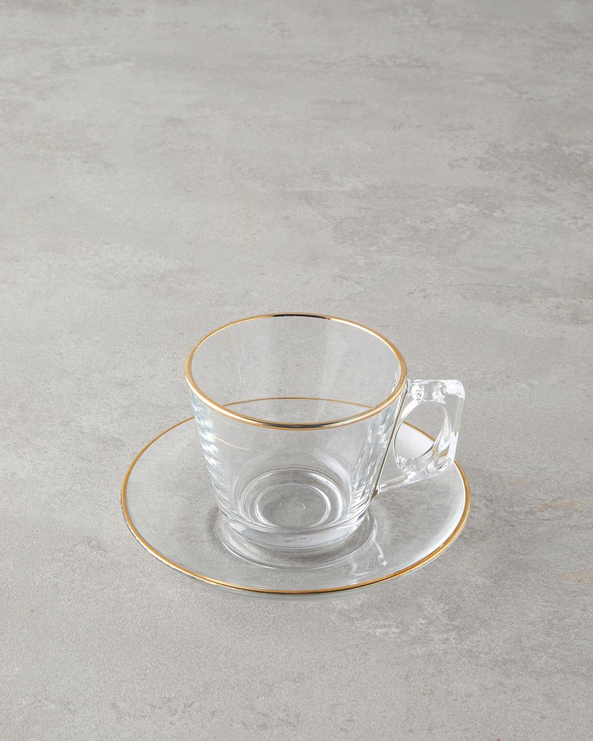 Aria Cam 4 Parça 2 Kişilik Çay Fincanı Takımı 195 ml Gold