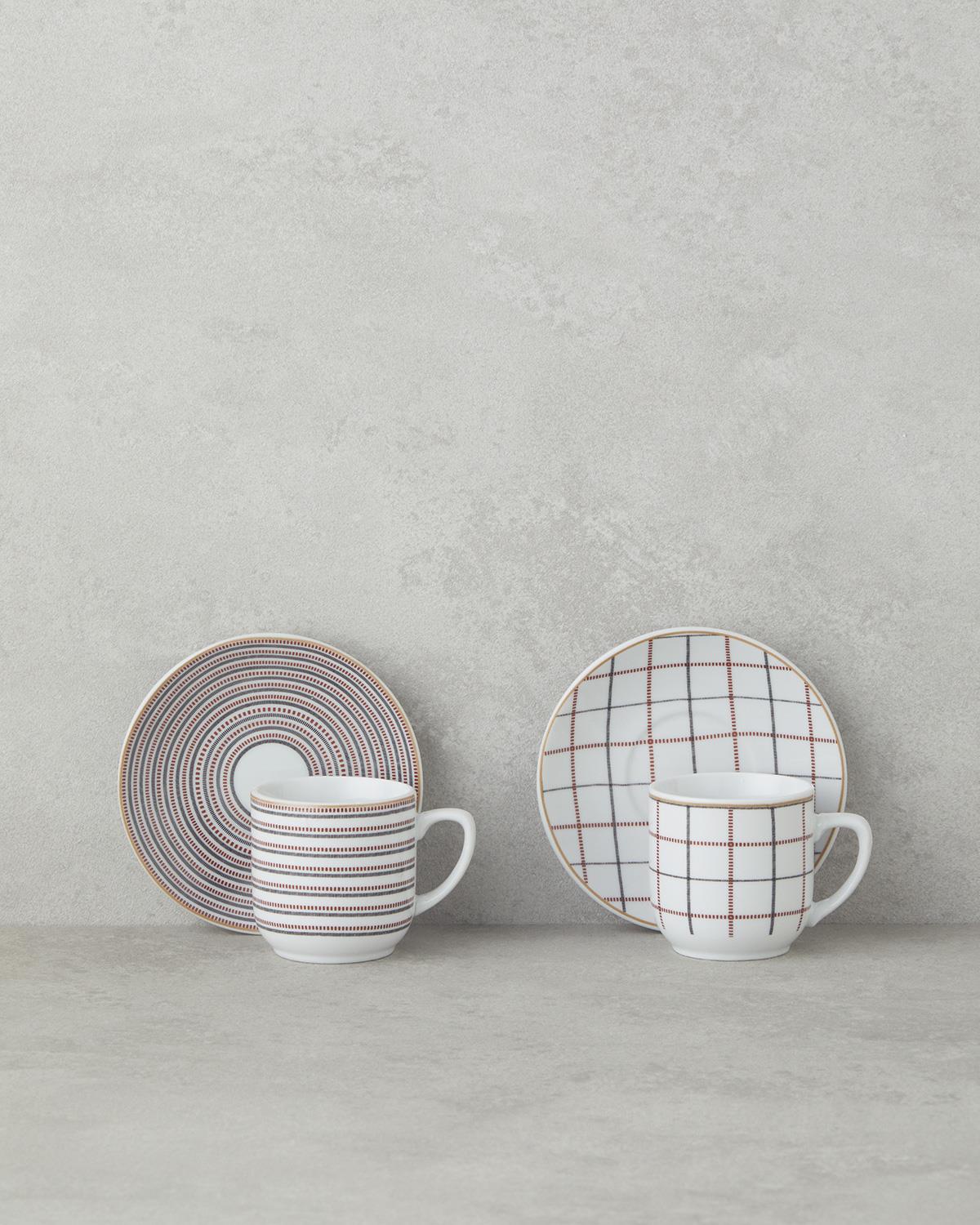 Ashley Porselen 4 Parça 2 Kişilik Kahve Fincan Takımı Siyah-Bordo