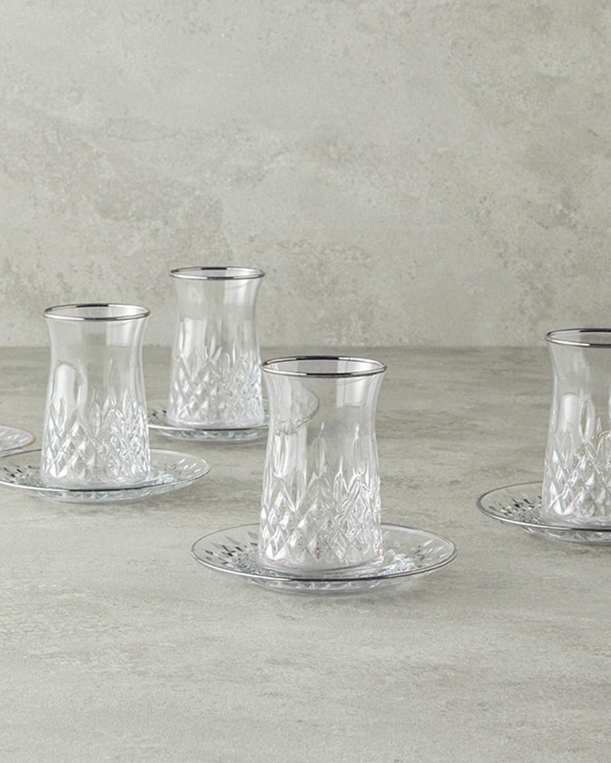 Aura 12 Parça 6 Kişilik Cam Çay Seti Silver