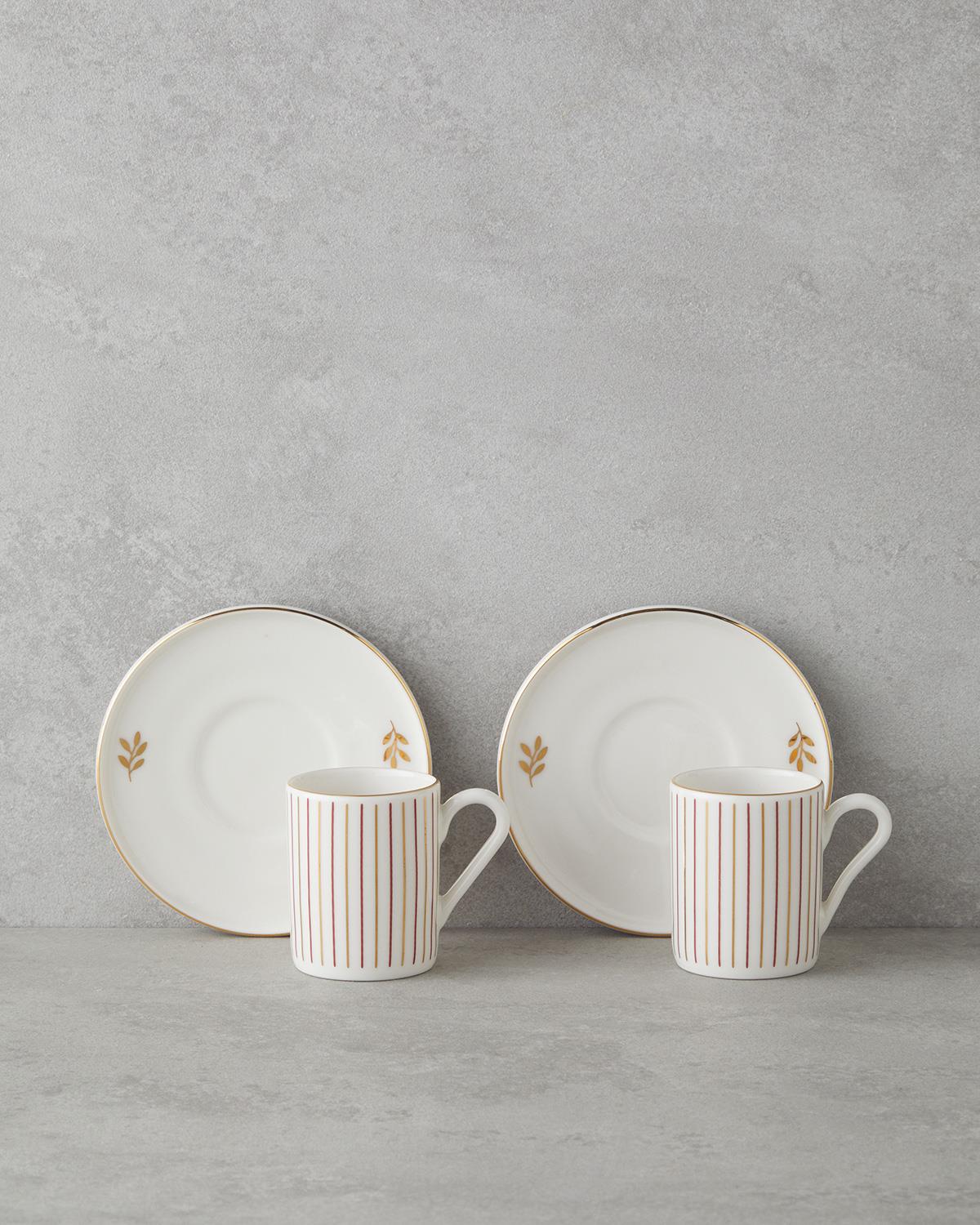 Avelia Bone Porselen 4 Parça 2 Kişilik Kahve Fincan Takımı 90 ml Pembe - Gold