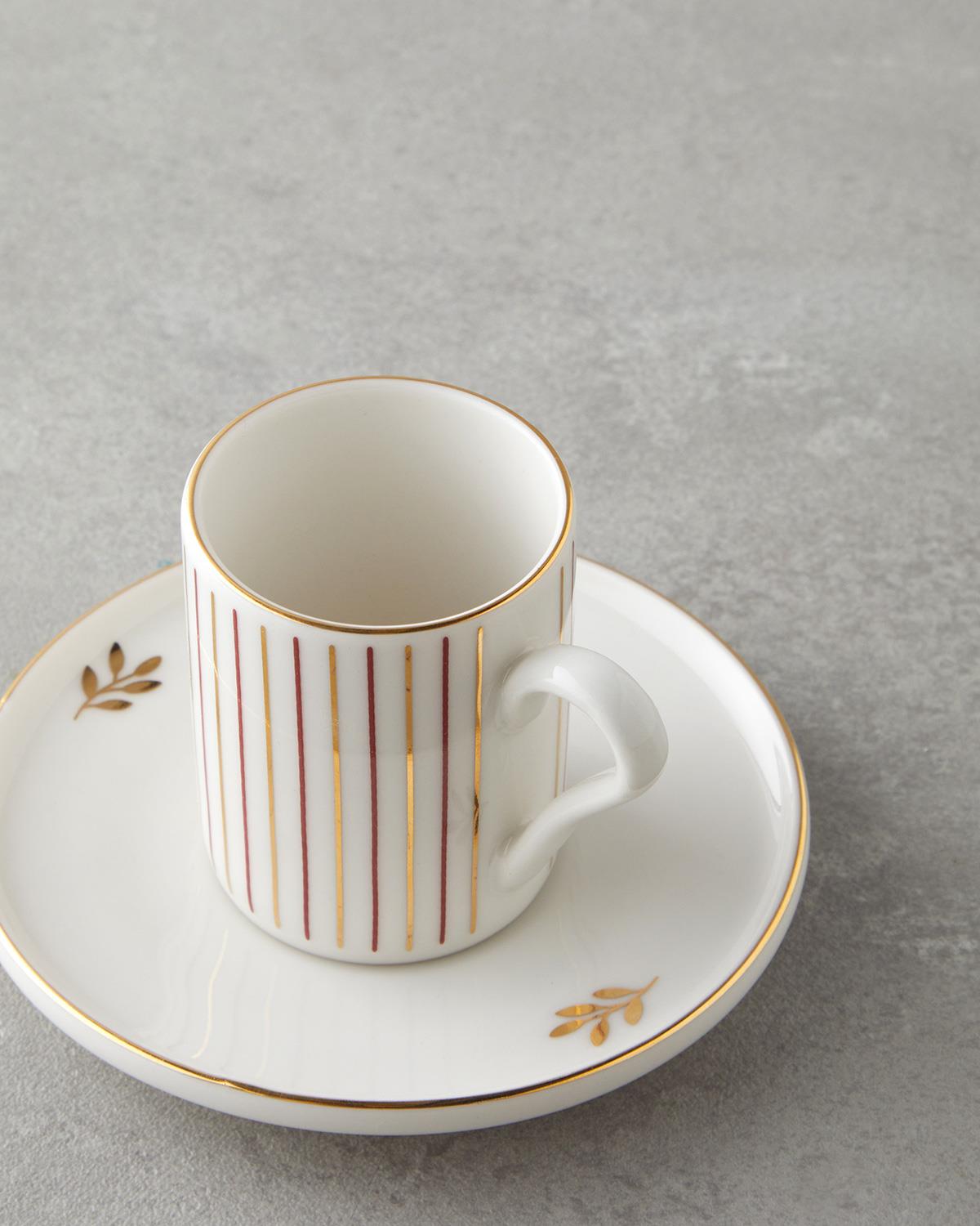 Avelia Bone Porselen 4 Parça 2 Kişilik Kahve Fincan Takımı 90 ml Pembe - Gold