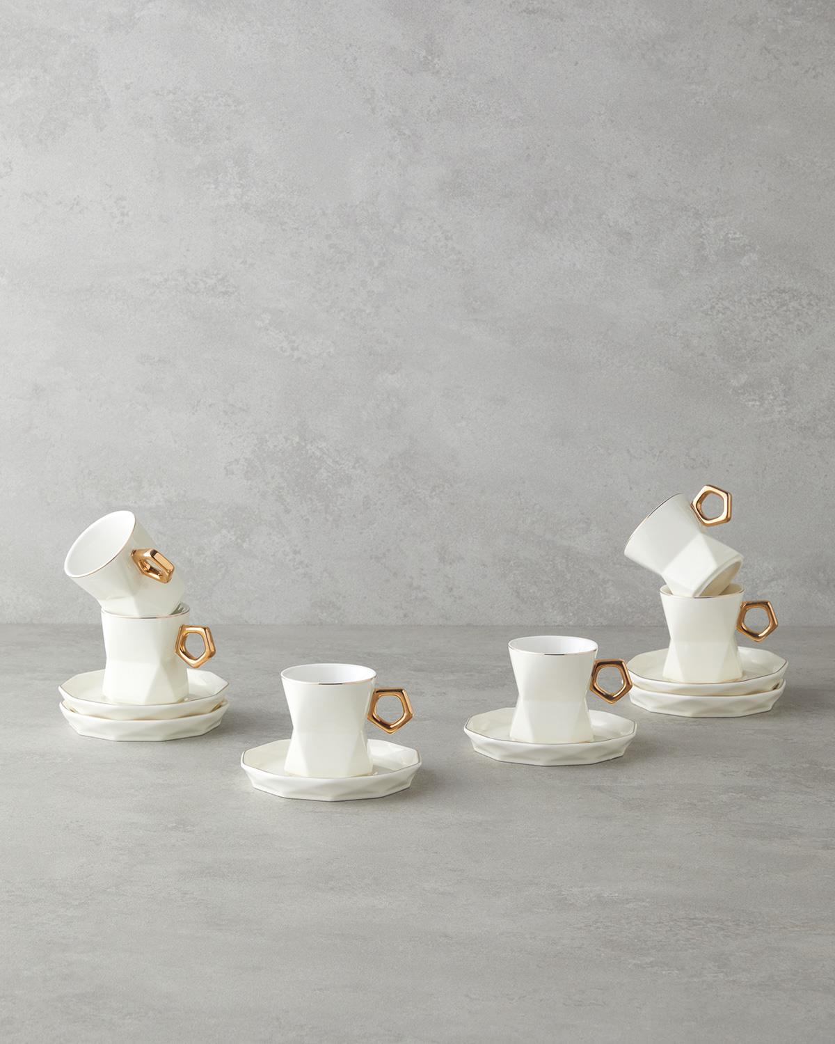 Axel New Bone China Kahve Fincan Takımı 12 Parça 6 Kişilik Beyaz