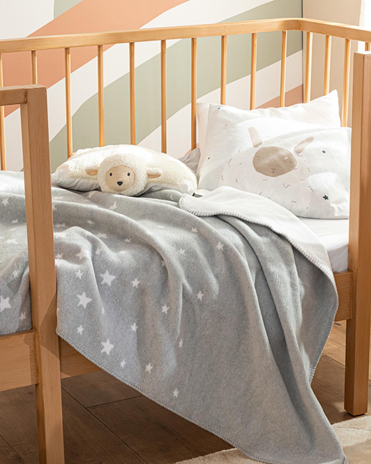 Baby Stars Pamuklu Tek Kişilik Bebe Battaniye 100x120 cm Gri