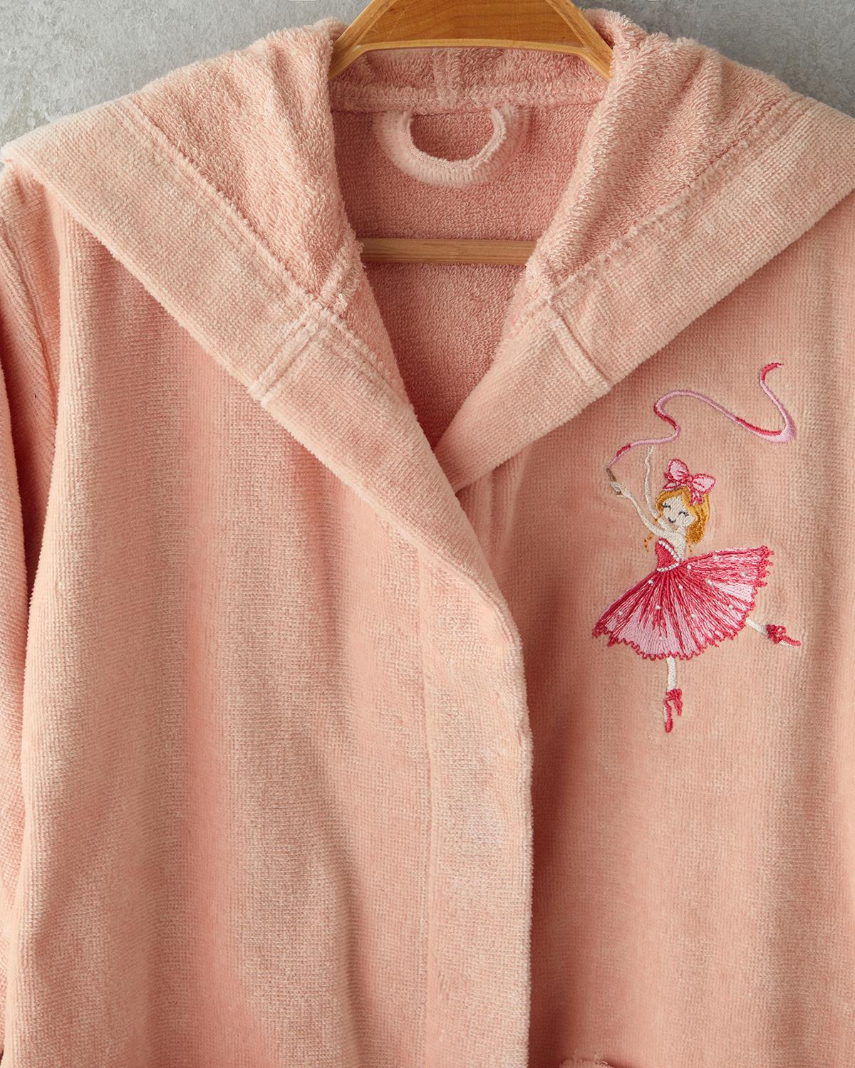 Ballerina Kadife Çocuk Bornoz 4-6 Yaş Pembe