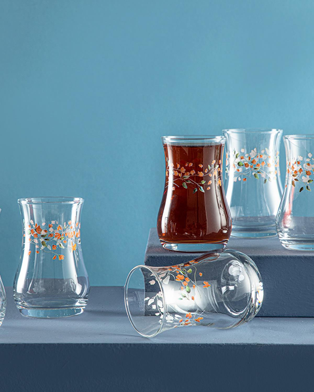 Belleza Cam 6'lı Çay Bardağı 170 ml Yeşil-Turuncu