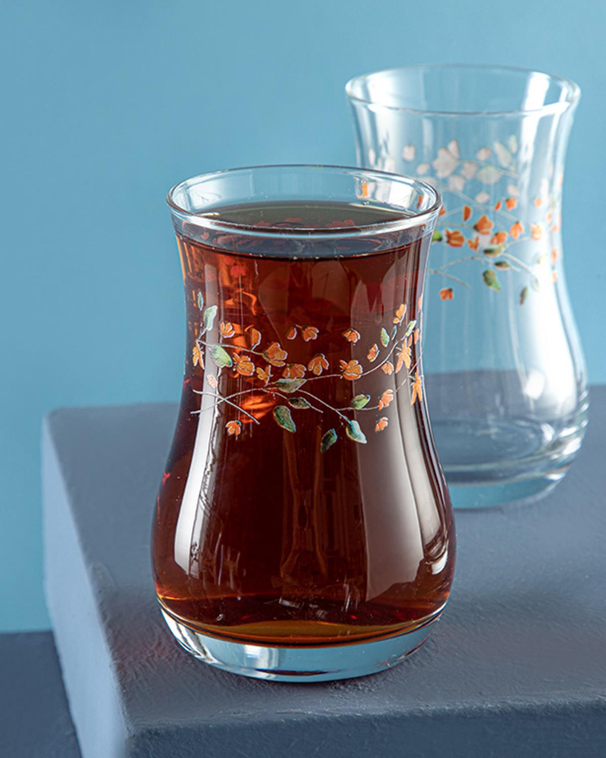 Belleza Cam 6'lı Çay Bardağı 170 ml Yeşil-Turuncu
