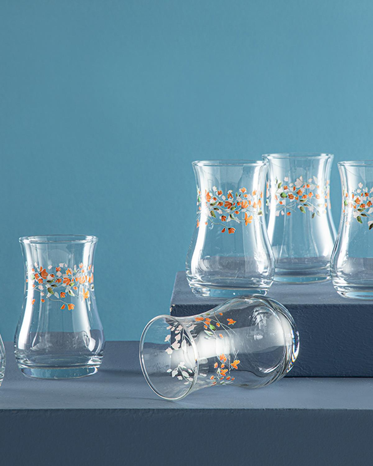 Belleza Cam 6'lı Çay Bardağı 170 ml Yeşil-Turuncu