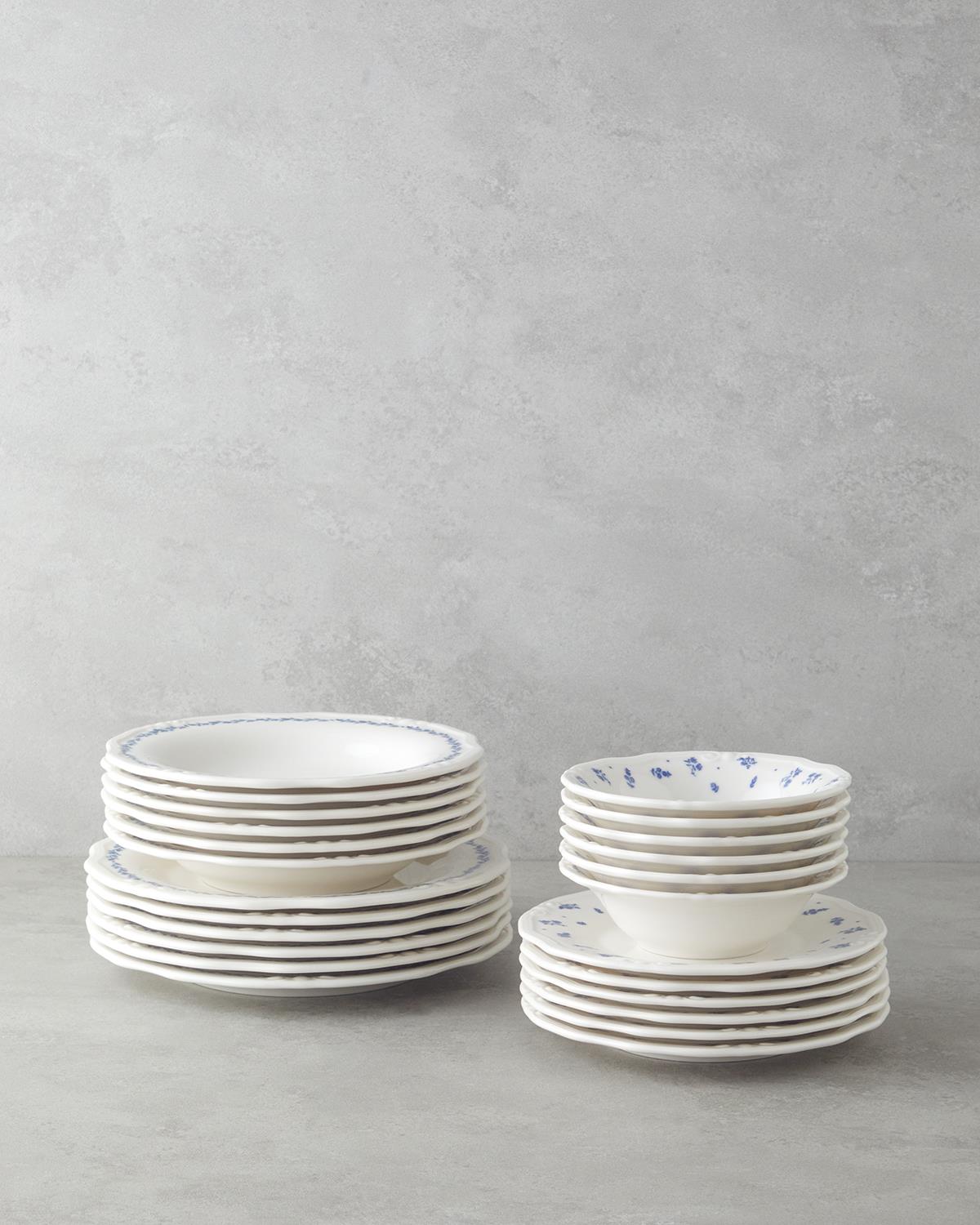 Belleza Porselen Yemek Takımı 24 Parça 6 Kişilik Mavi-Beyaz