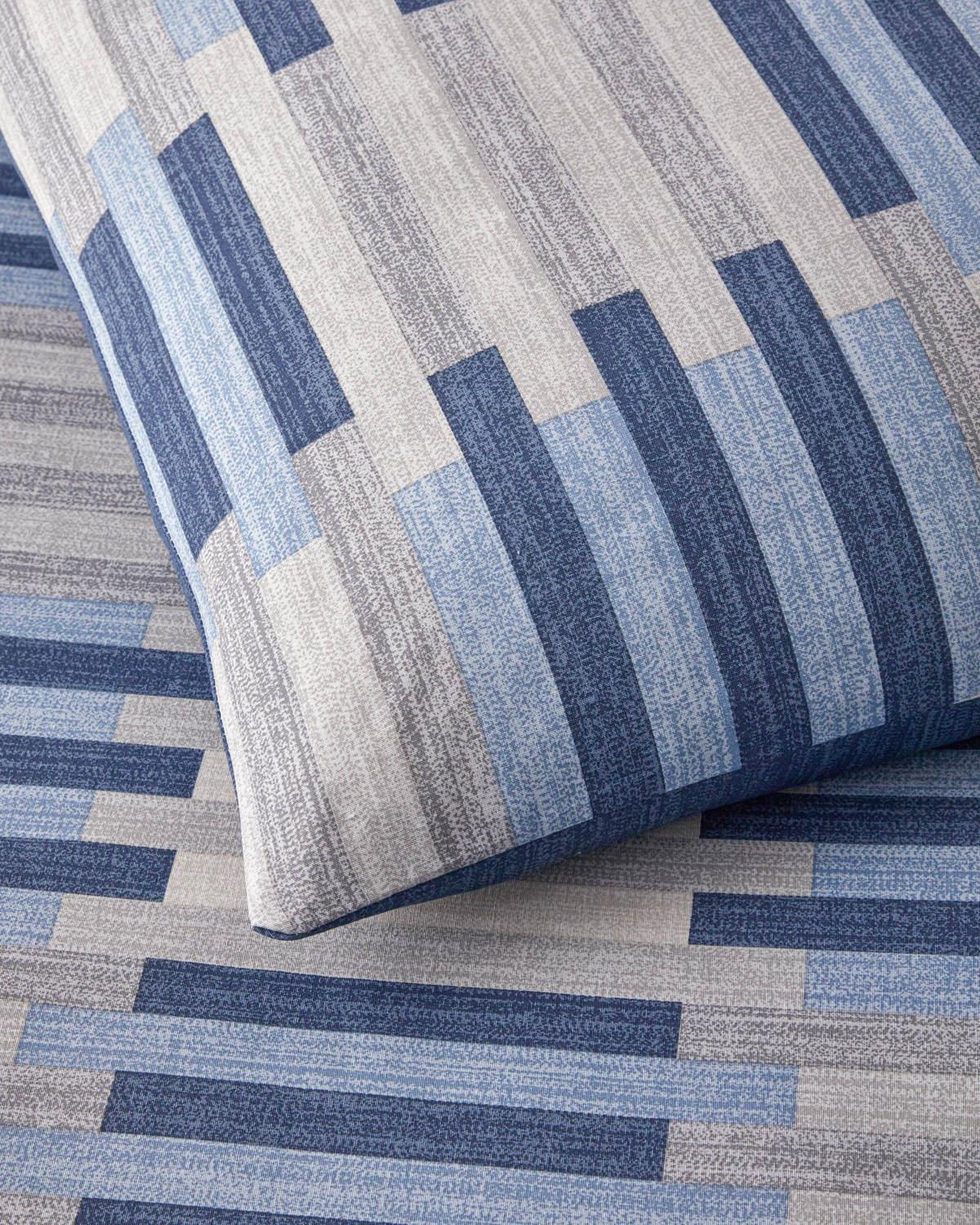 Blockform Kolay Ütülenir Çift Kişilik Nevresim Takımı 200x220 cm Koyu Mavi-Bej