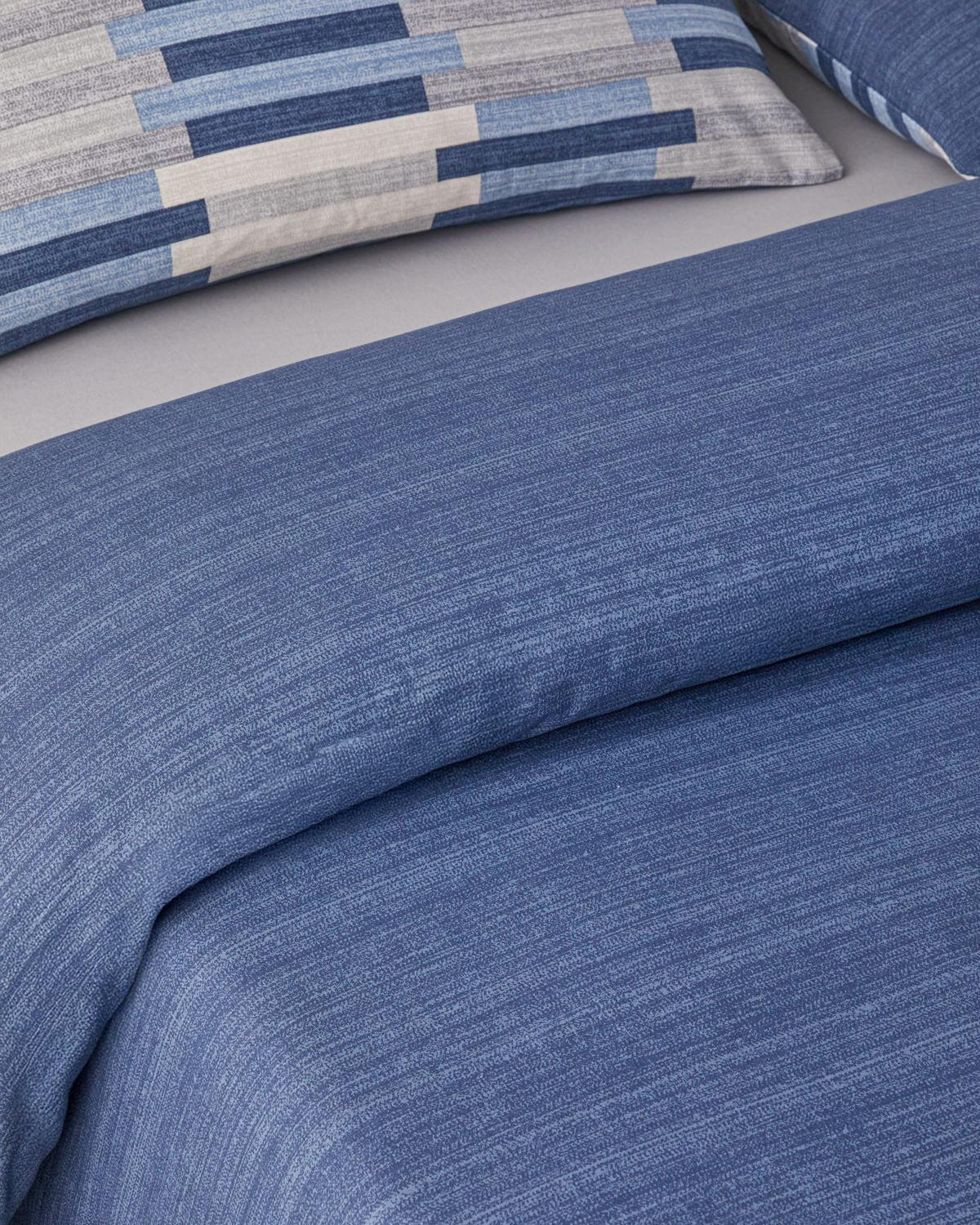 Blockform Kolay Ütülenir Çift Kişilik Nevresim Takımı 200x220 cm Koyu Mavi-Bej