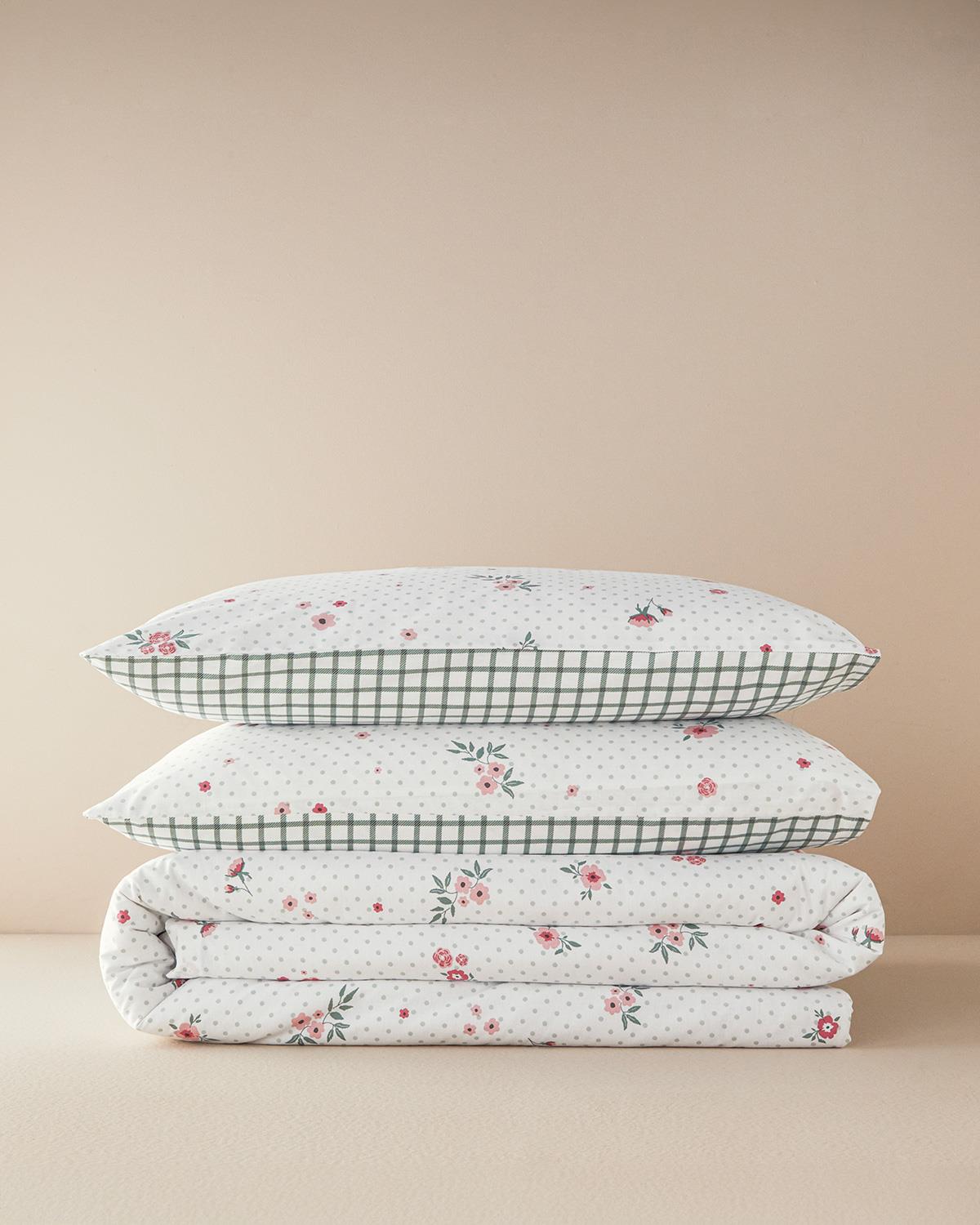 Bloomy Dots Pamuklu Çift Kişilik Nevresim Seti Pembe