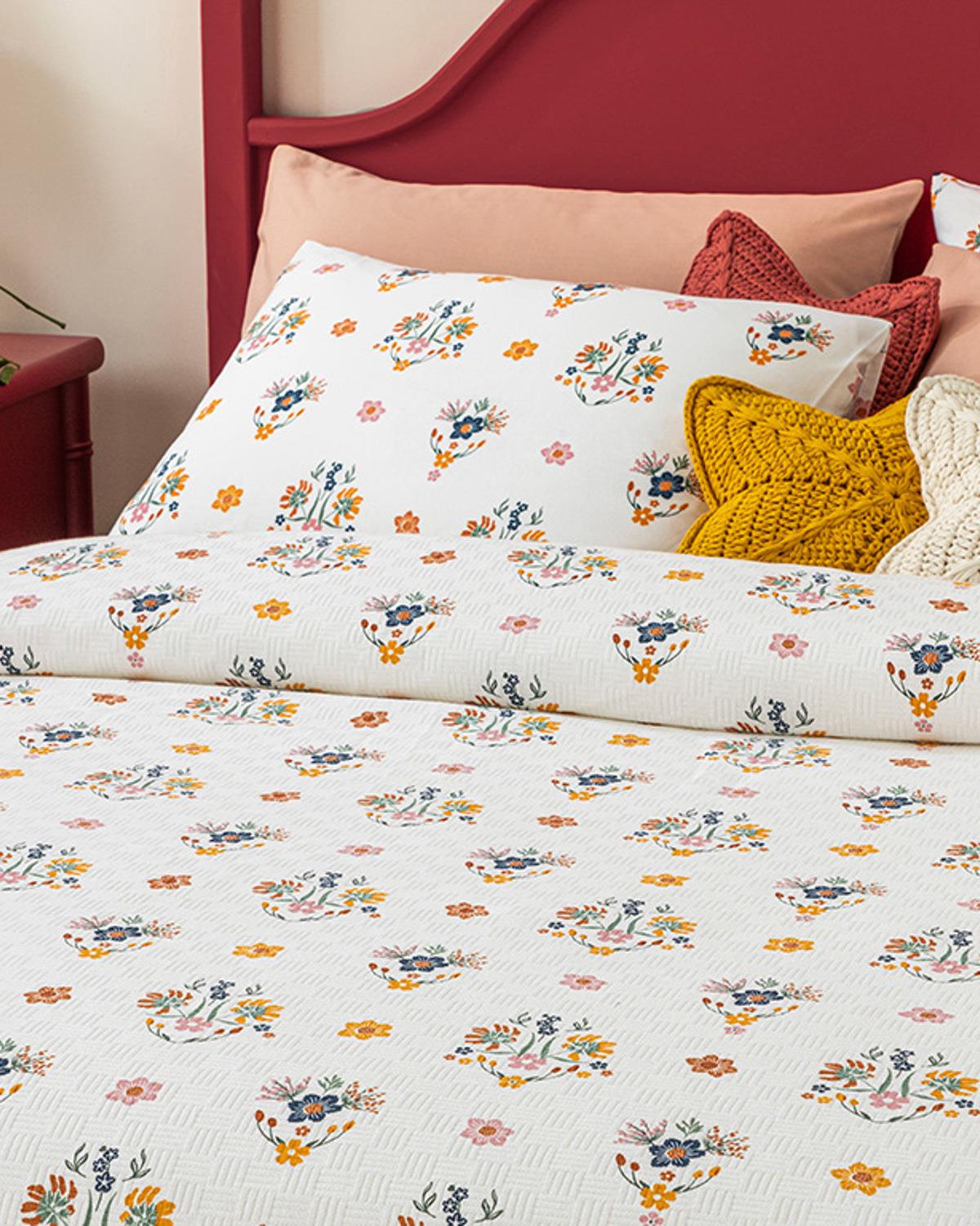 Bloomy Spring Baskılı Çift Kişilik Pike Mavi