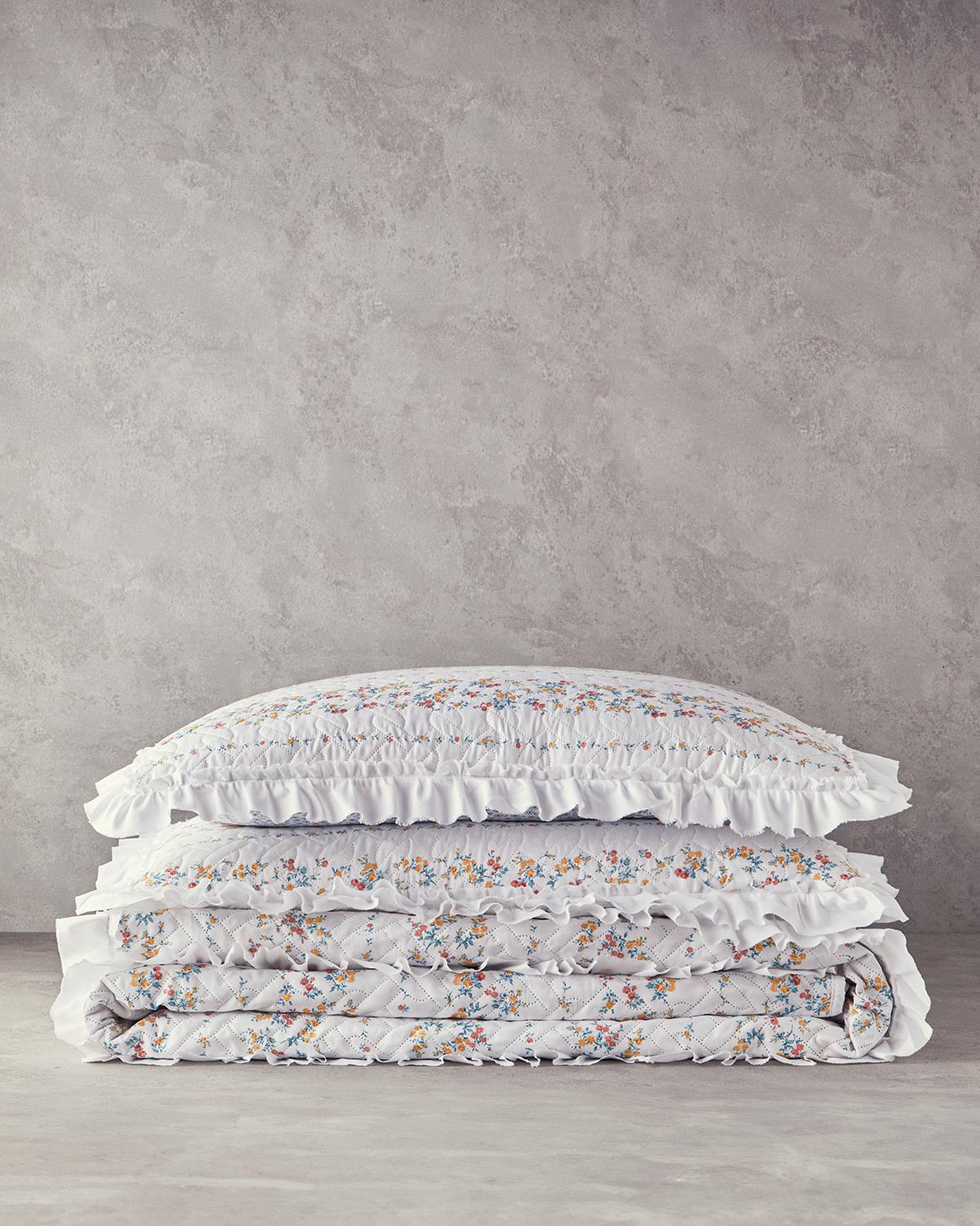 Bloomy Stripe Çift Kişilik Yatak Örtüsü Takımı Turuncu