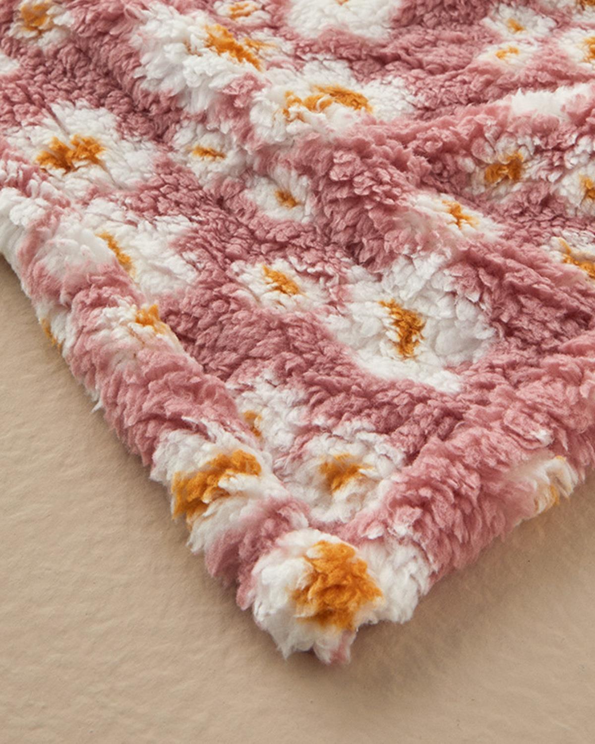 Bloomy Wish Baskılı Sherpa Battaniye Pembe