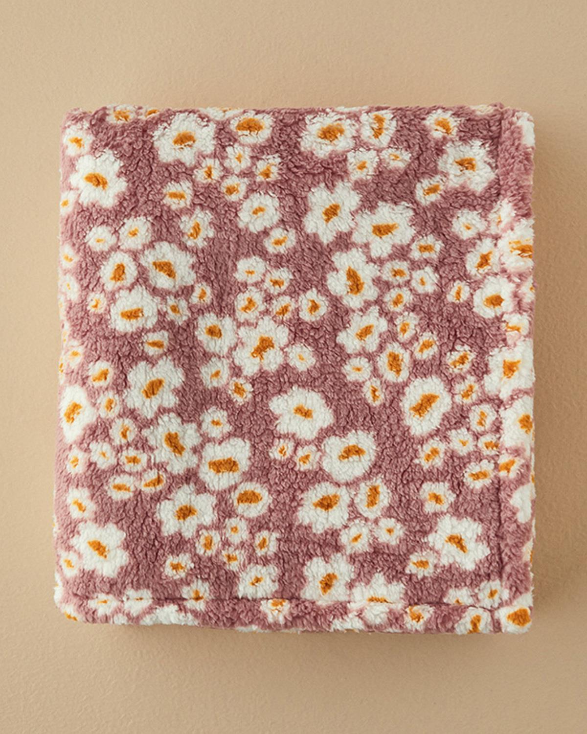 Bloomy Wish Baskılı Sherpa Battaniye Pembe