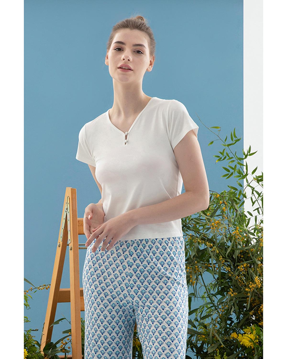 Blue Blanc Viskon Kadın Pijama Takımı Mavi
