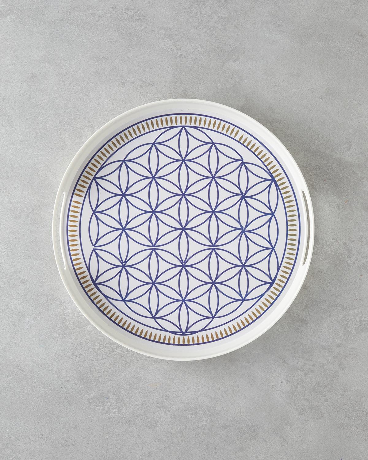 Bluewaves Melamin Tepsi 35 cm Beyaz - Mavi