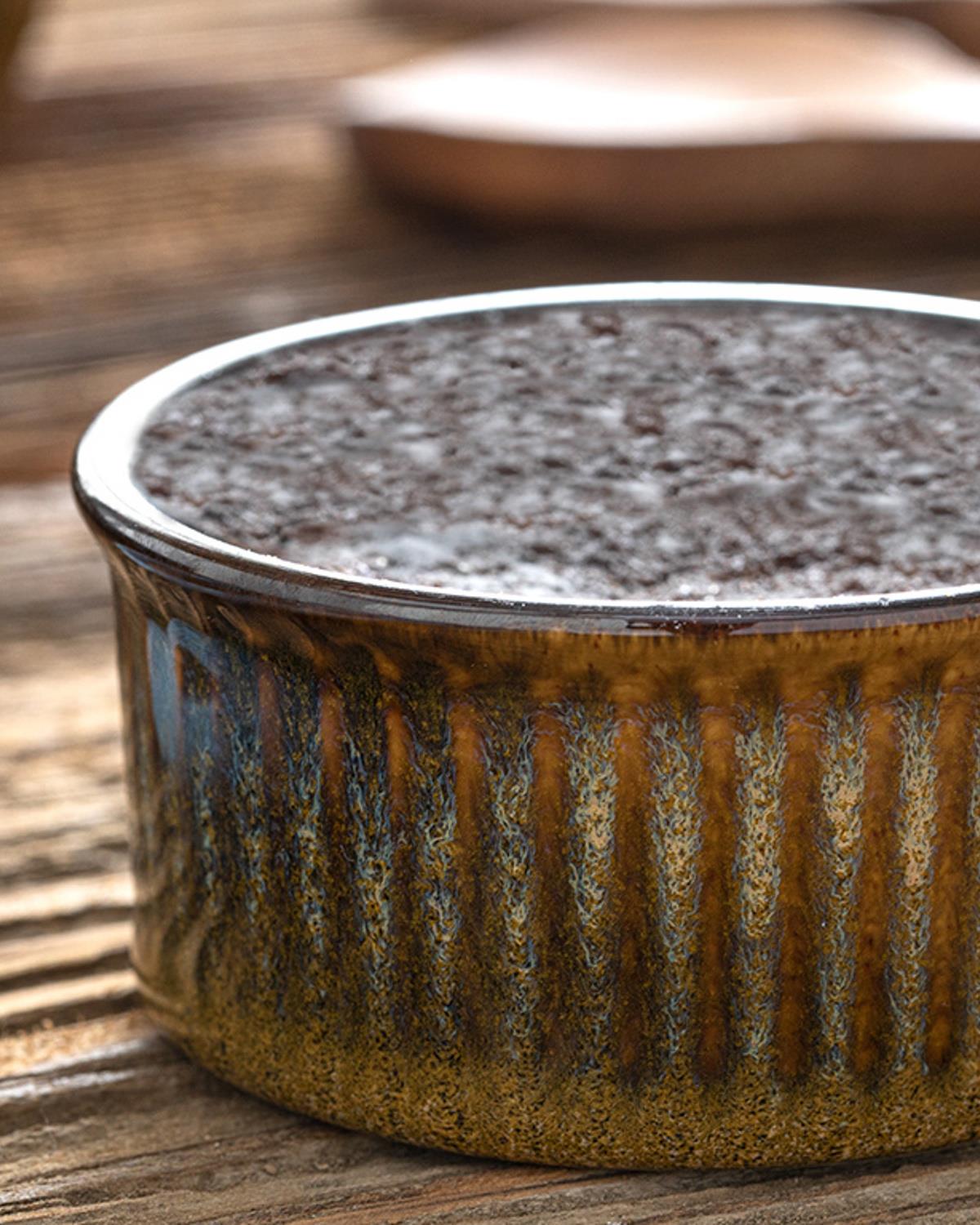 Blurry Stoneware Sufle Kabı 9x4,2 cm Mavi - Kahve