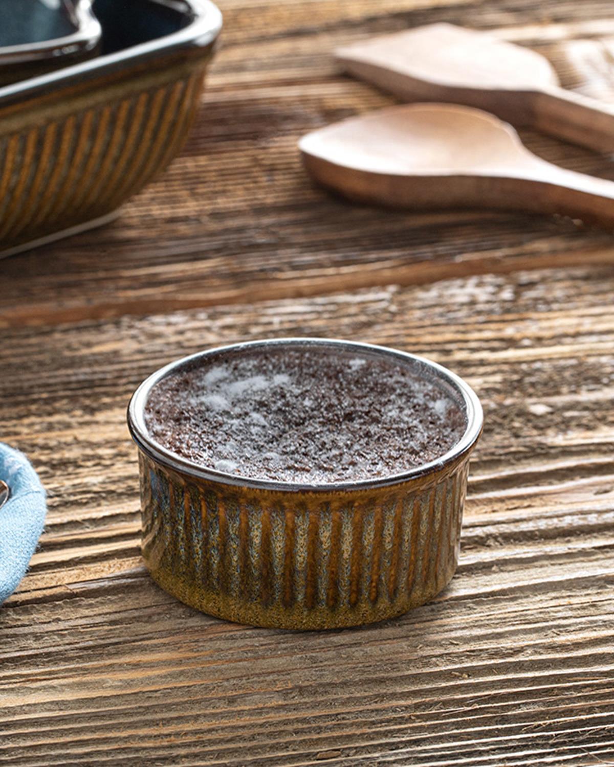 Blurry Stoneware Sufle Kabı 9x4,2 cm Mavi - Kahve