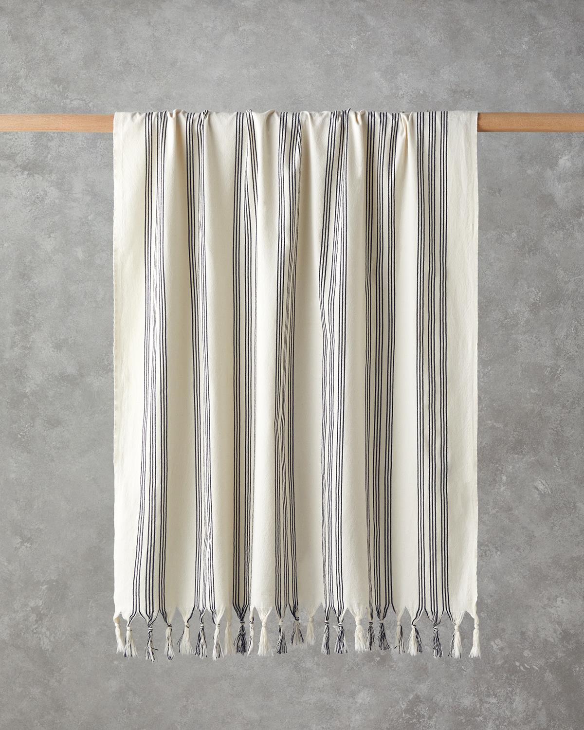 Bohem Line Pamuklu Peştamal 90x150 cm Açık Bej-Koyu Lacivert