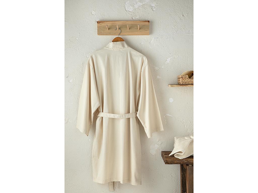 Bohemian Pamuklu Kimono Bornoz L-XL Bej