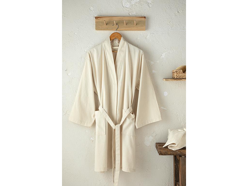 Bohemian Pamuklu Kimono Bornoz L-XL Bej