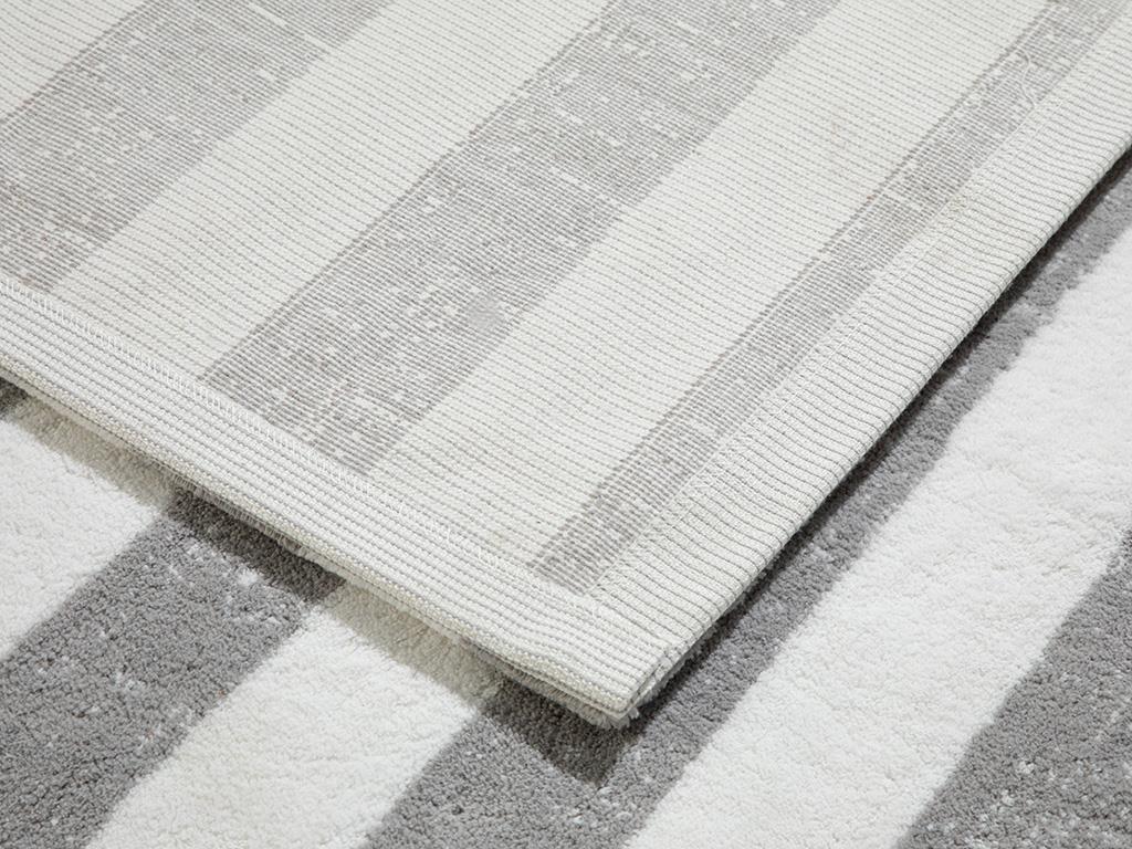 Bold Stripe Çizgili Pamuklu Banyo Paspası Seti Ekru - Gri