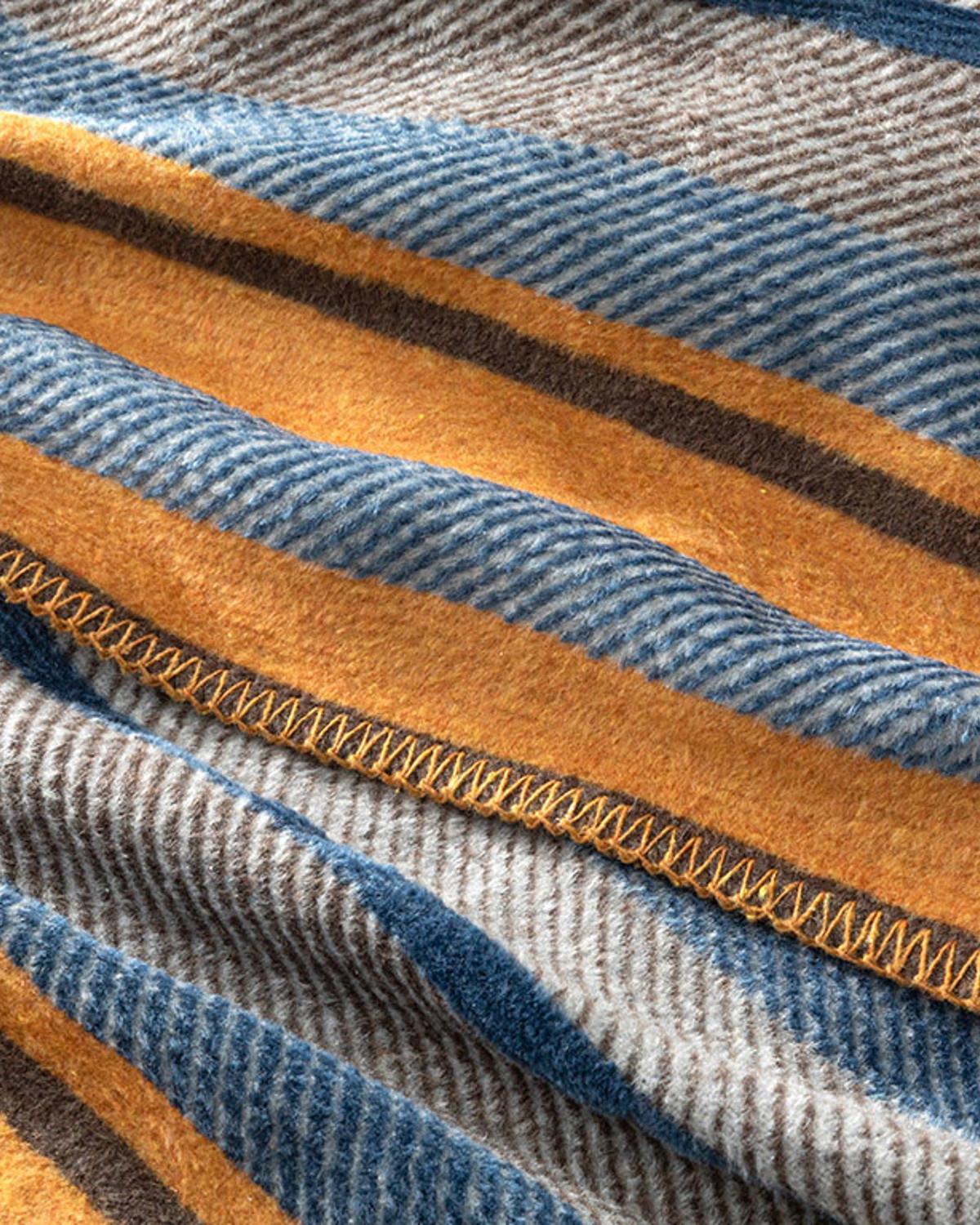 Bold Stripe Pamuklu Çift Kişilik Battaniye Hardal - Mavi