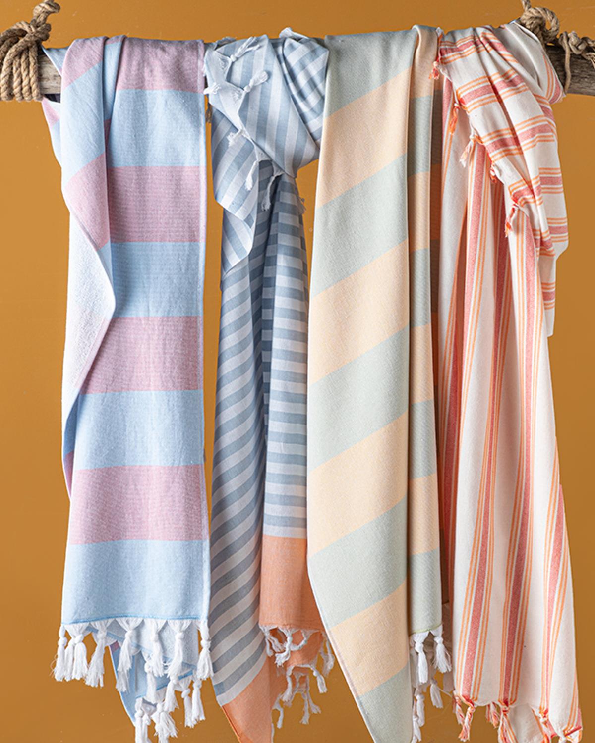 Bold Stripe Pamuklu Tek Yüz Plaj Havlusu 75x150 cm Mavi - Pembe