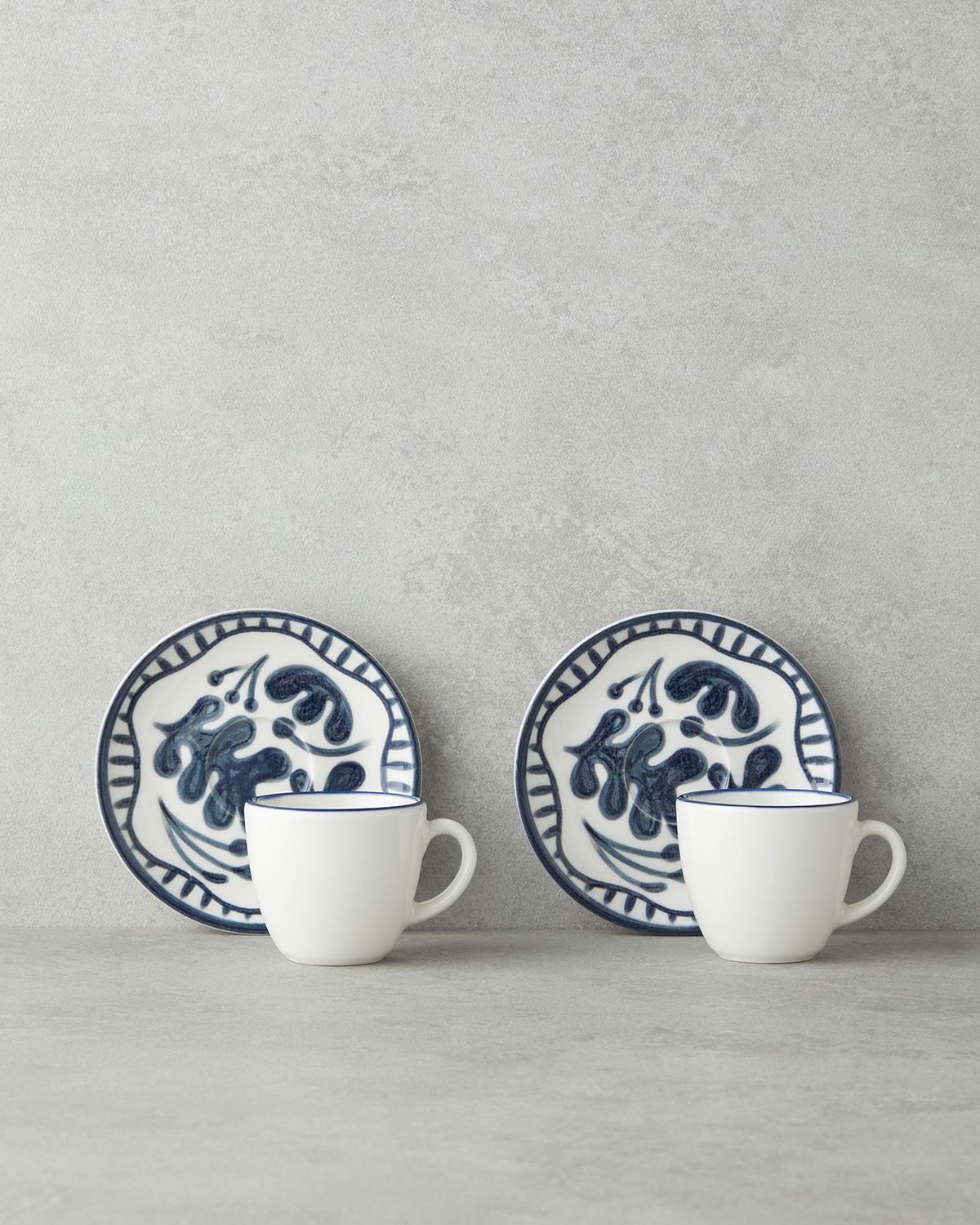 Bonnie Bone Porselen 4 Parça 2 Kişilik Kahve Fincan Takımı 90 ml Koyu Mavi