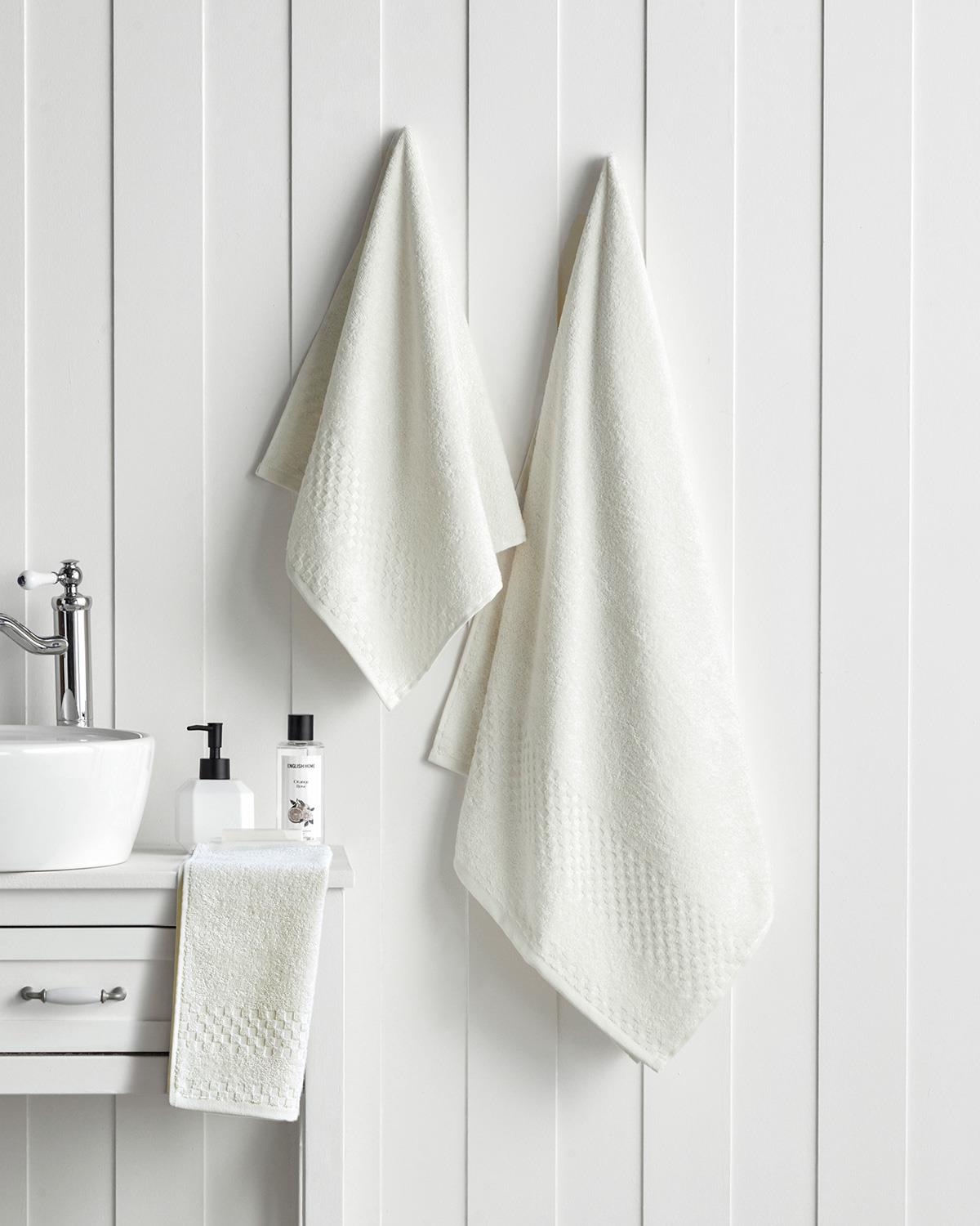 Border Check %100 Pamuk Banyo Havlusu 70x140 cm Fildişi