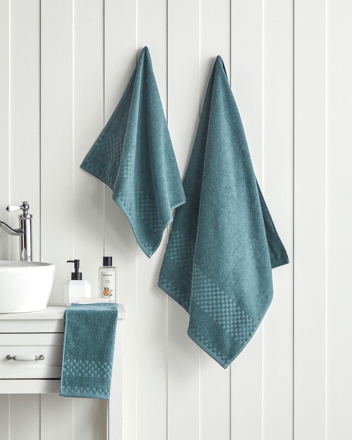 Border Check %100 Pamuk Banyo Havlusu 70x140 cm Petrol