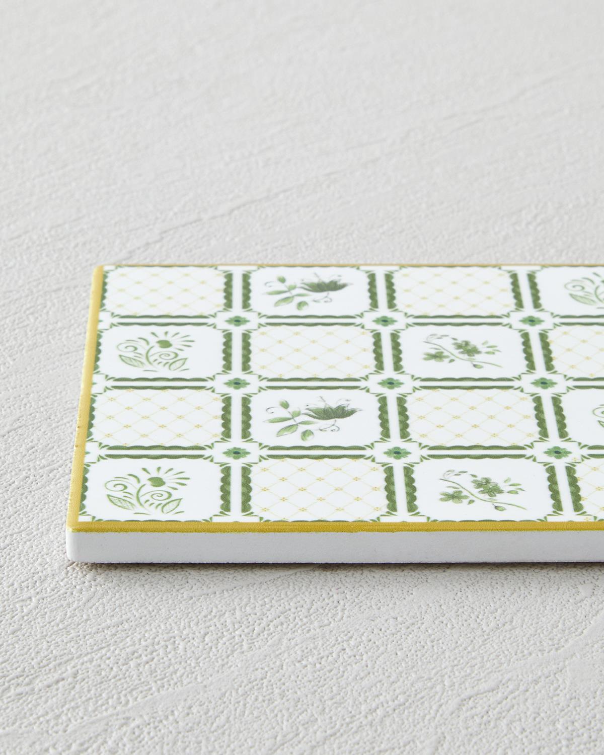 Botanical Garden Seramik Bardak Altlığı 10.8x0.8 cm Beyaz - Yeşil