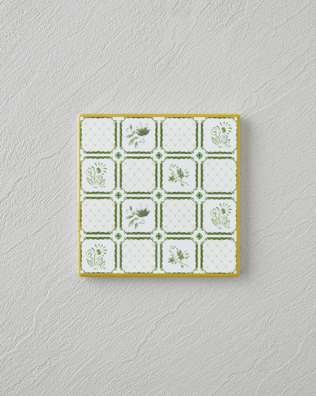 Botanical Garden Seramik Bardak Altlığı 10.8x0.8 cm Beyaz - Yeşil