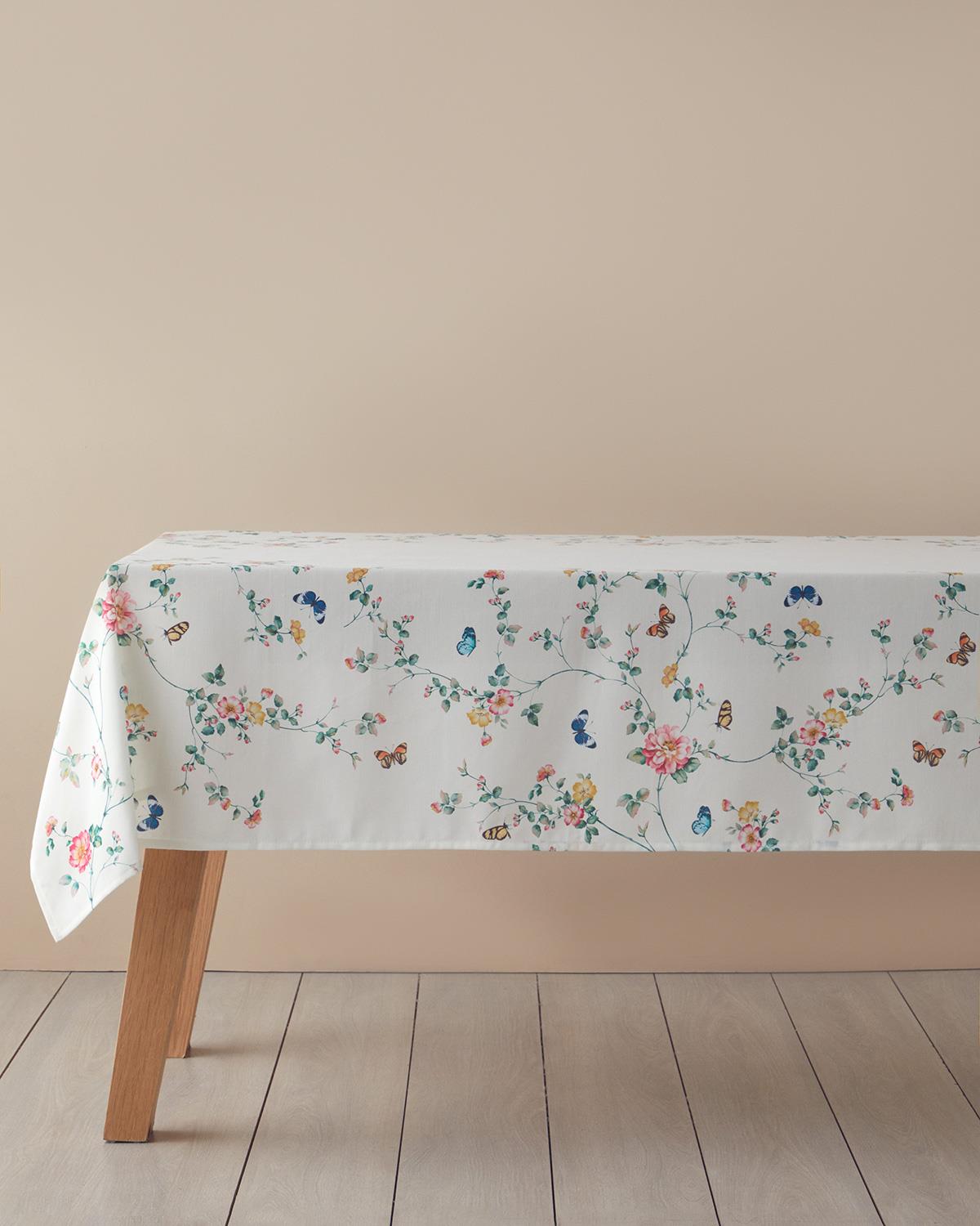 Botanical Polyester Masa Örtüsü 145x200 cm Krem - Pembe