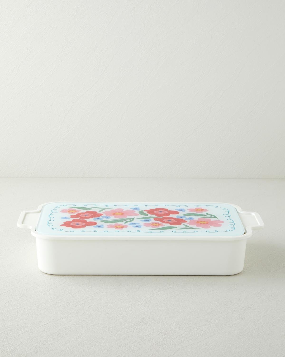 Bright Floral Melamin 6'lı Cam Kapaklı Kahvaltılık 39x21 cm Renkli