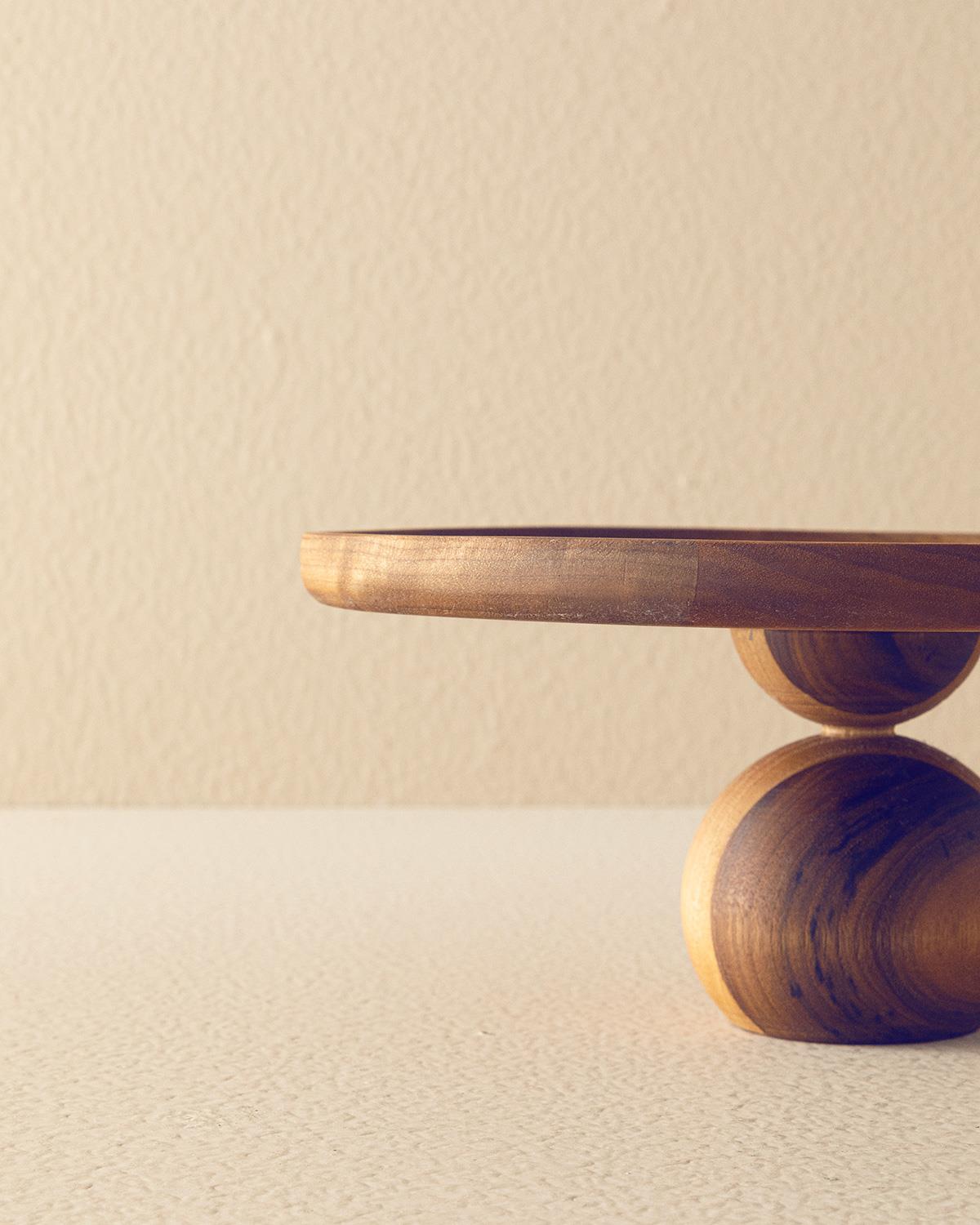 Bubble Wood Ceviz Ayaklı Kek Standı Kahverengi