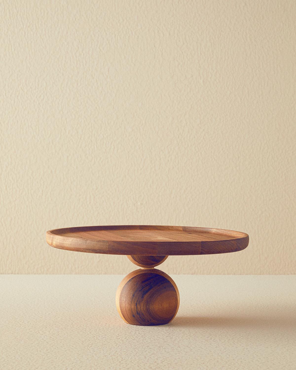 Bubble Wood Ceviz Ayaklı Kek Standı Kahverengi