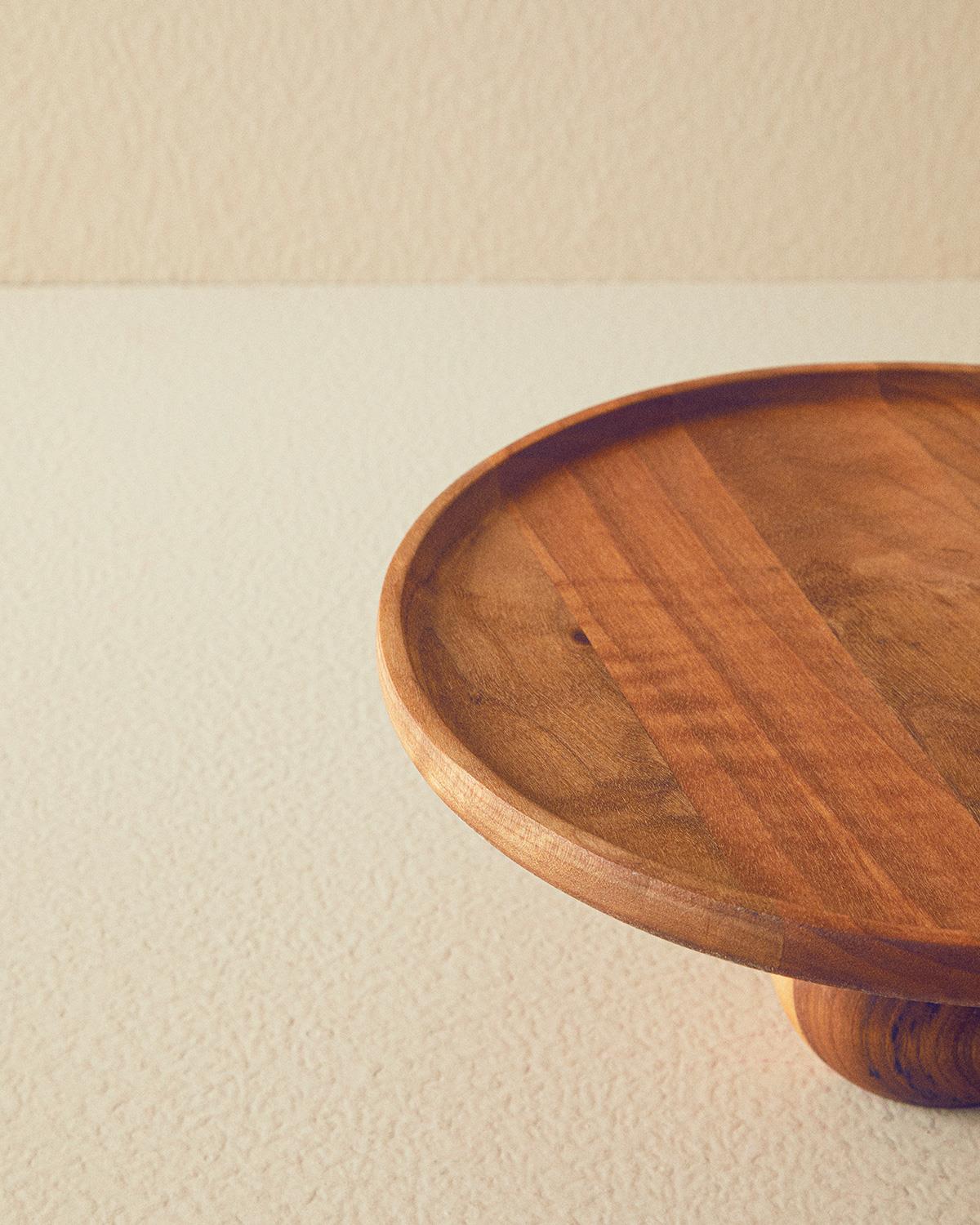 Bubble Wood Ceviz Ayaklı Kek Standı Kahverengi