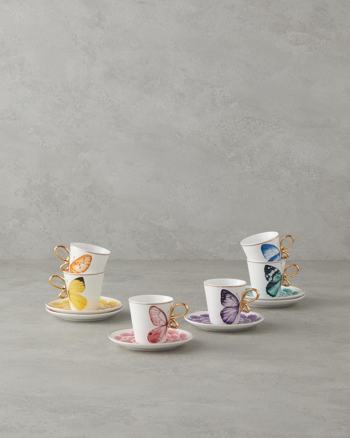 Butterfly Rose New Bone China 12 Parça 6 Kişilik Kahve Fincan Takımı 90 ml Renkli
