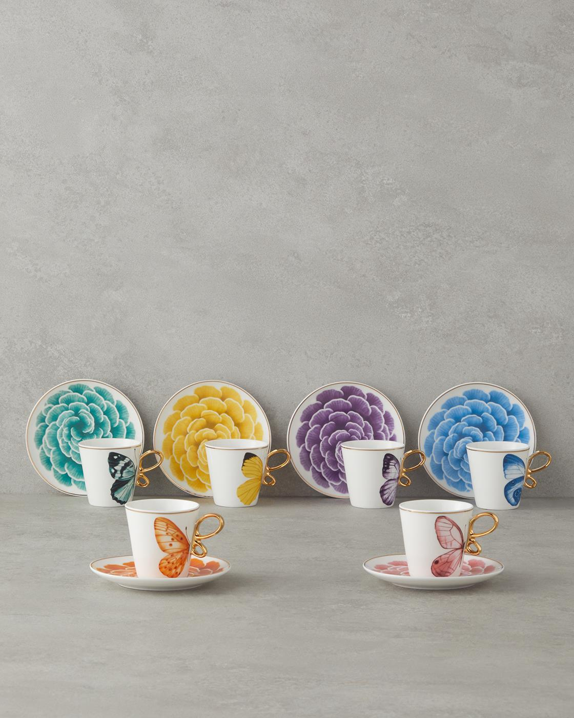 Butterfly Rose New Bone China 12 Parça 6 Kişilik Kahve Fincan Takımı 90 ml Renkli